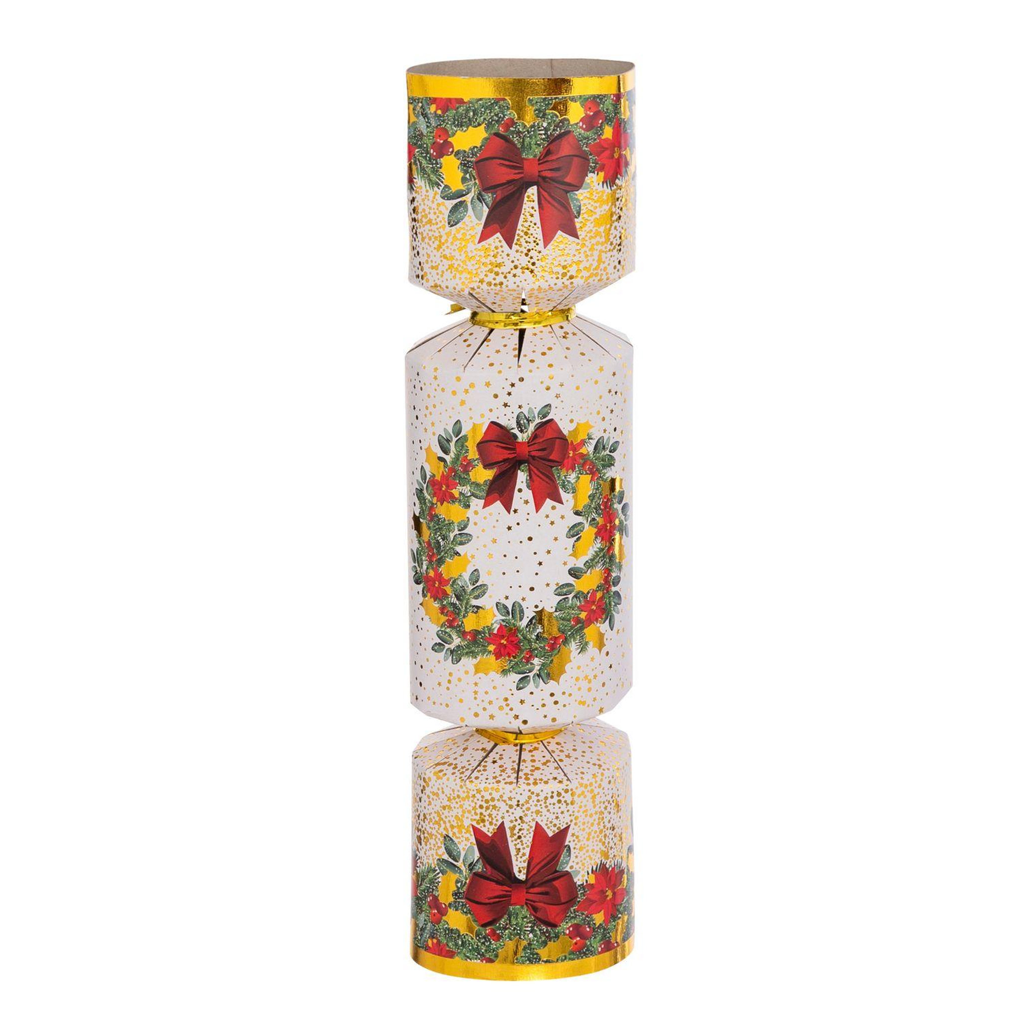 Voir la diapositive 3 : FEERIC LIGHT & CHRISTMAS Lot de 6 crackers imprimés couronne de noël - rouge et blanc