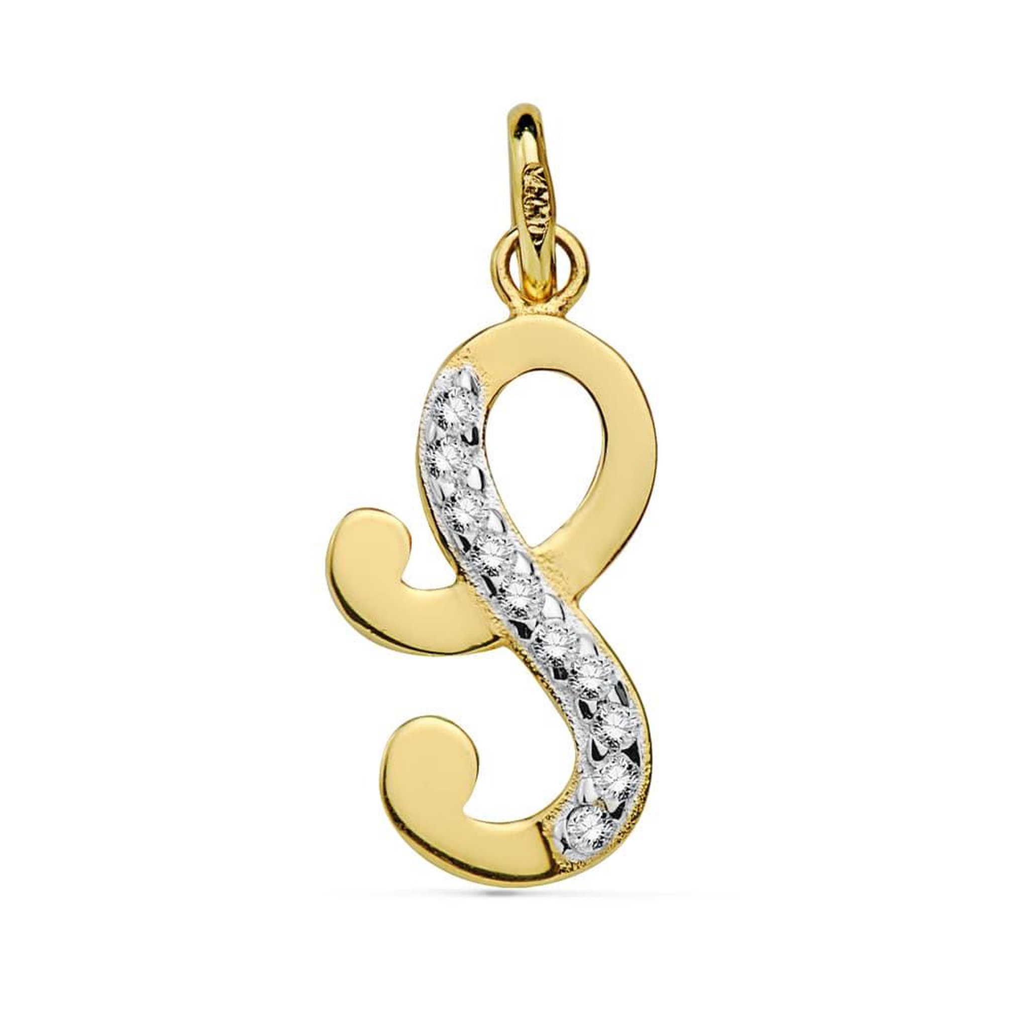 L'ATELIER D'AZUR Pendentif Or 18 Carats 750 Jaune Serti de Zirconiums - Initiale Lettre  S  - Chaine Offerte