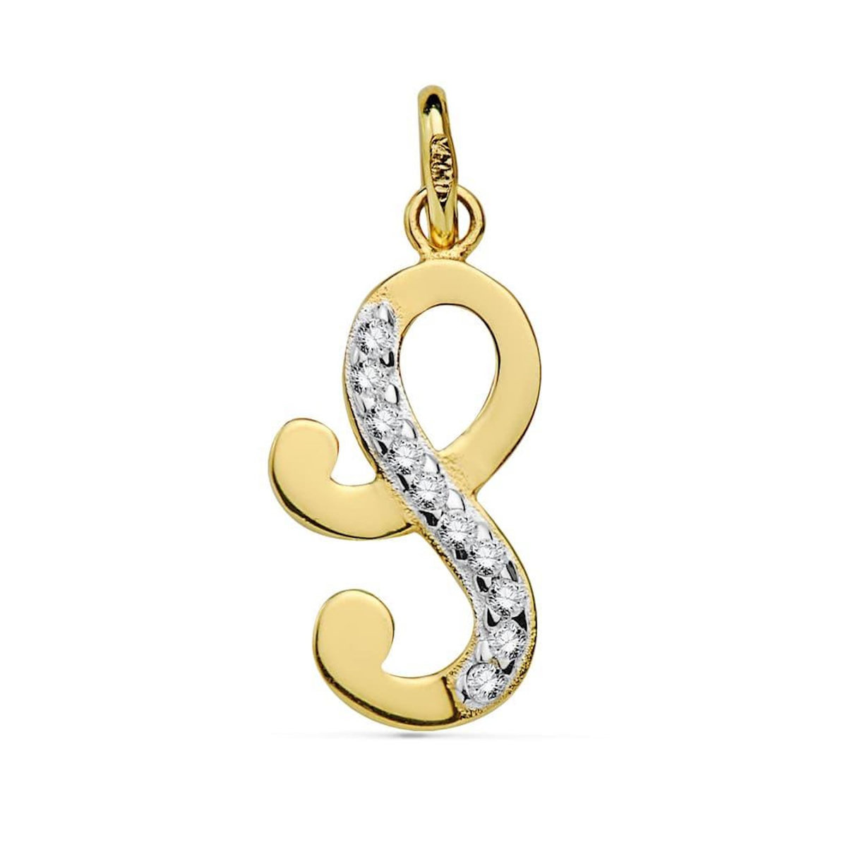 L'ATELIER D'AZUR Pendentif Or 18 Carats 750 Jaune Serti de Zirconiums - Initiale Lettre  S  - Chaine Offerte
