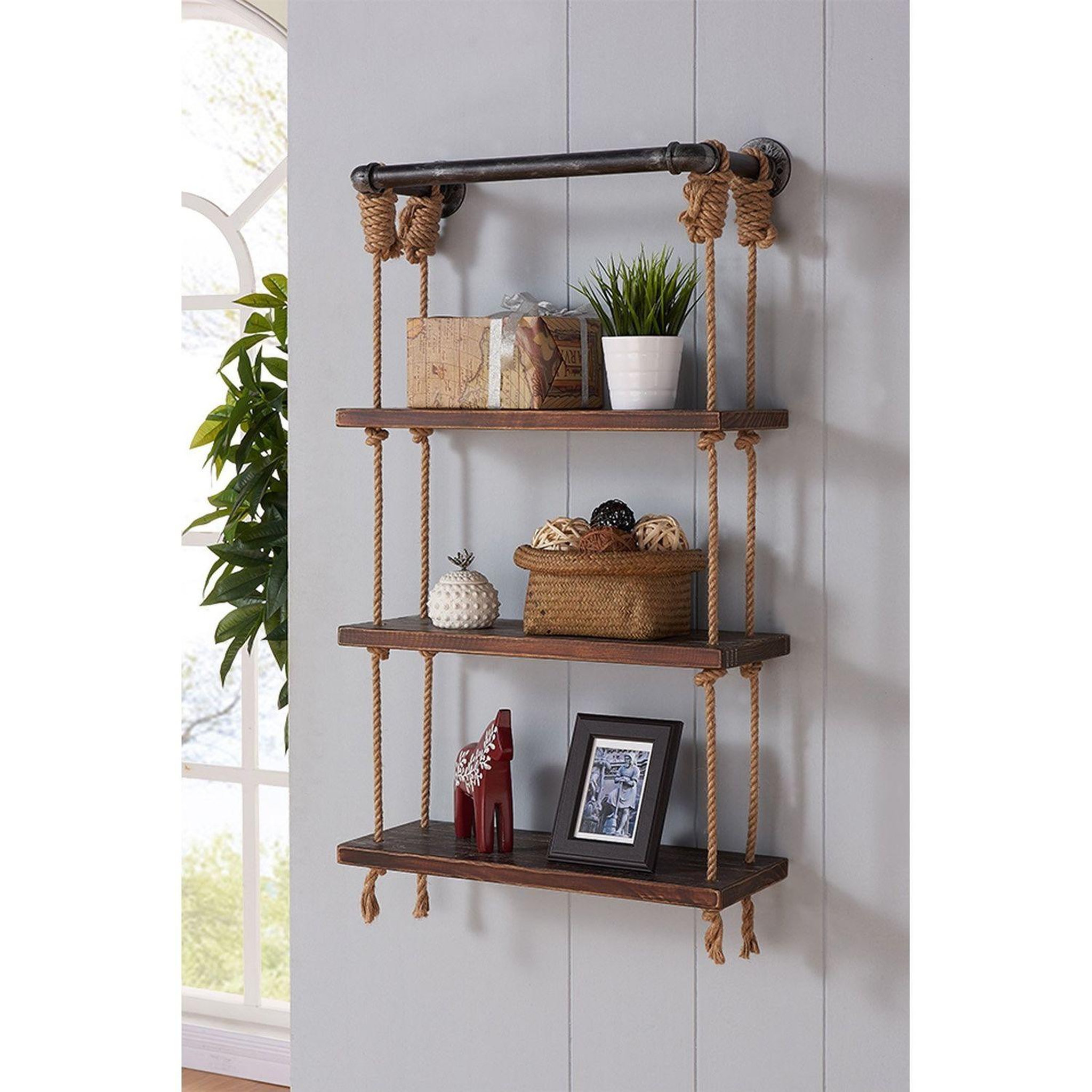 Voir la diapositive 2 : TOILINUX Etagère murale design industriel Garo - L. 60 x H. 120 cm - Marron