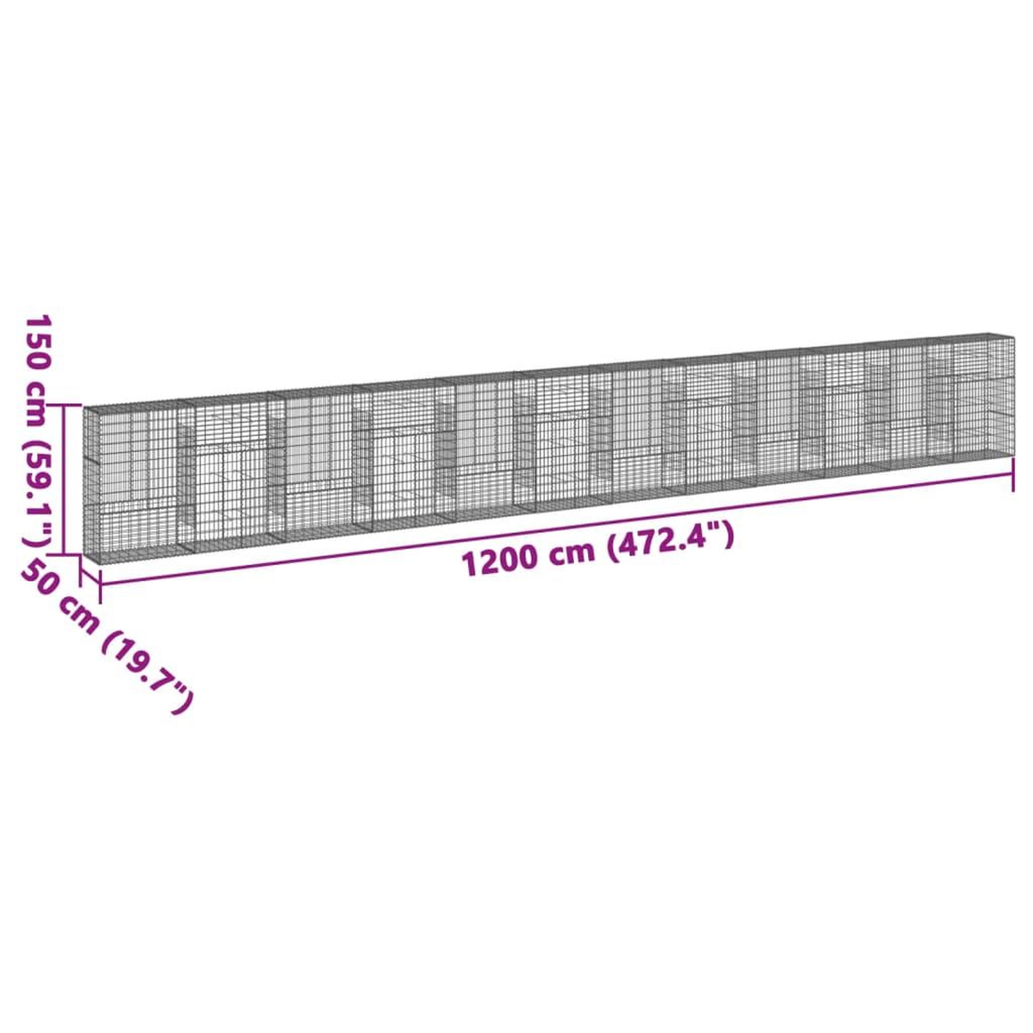 Voir la diapositive 6 : VIDAXL Panier gabion avec couvercle 1200x50x150 cm fer galvanise