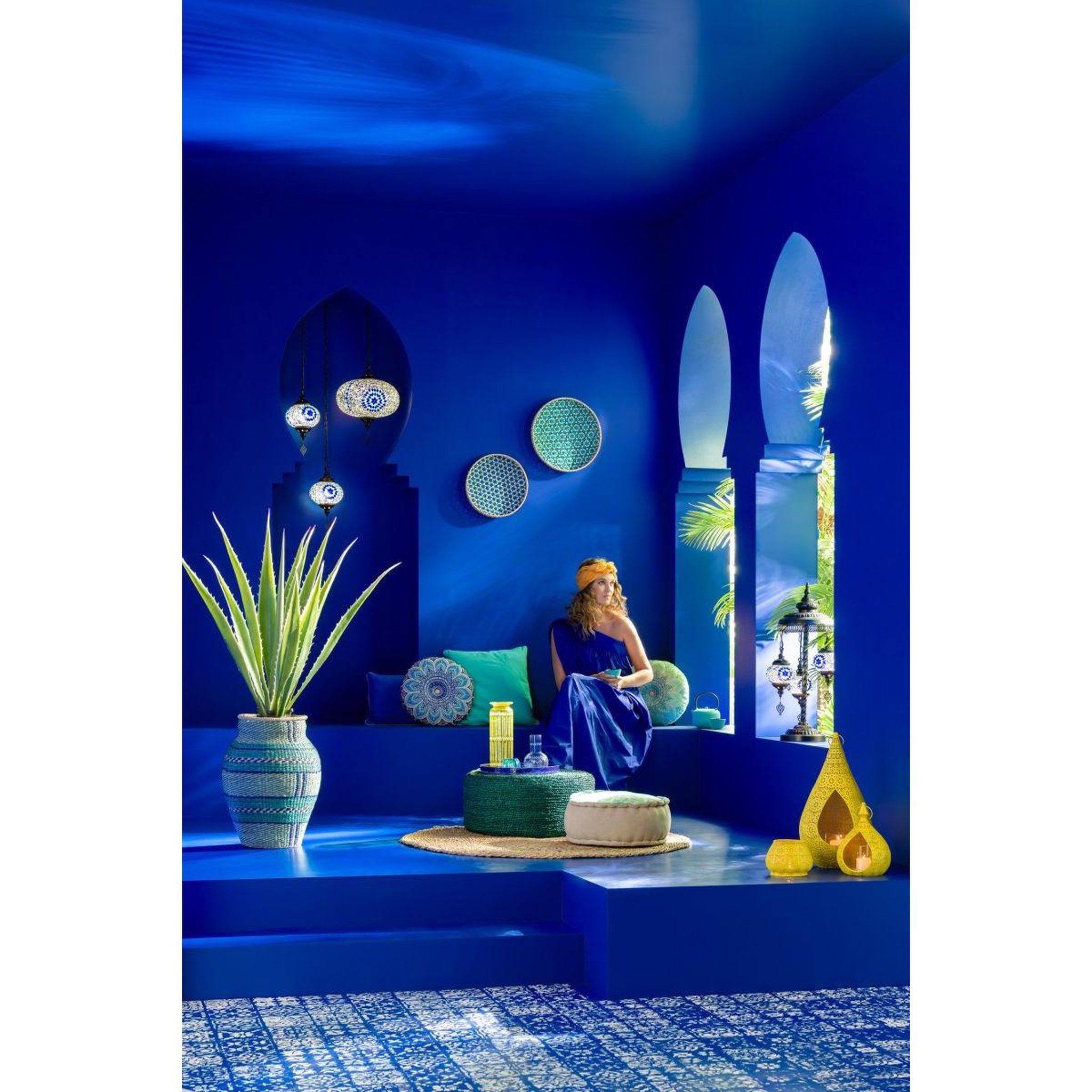 Voir la diapositive 6 : J-LINE Lampe suspension mosaïque  neal  30cm bleu