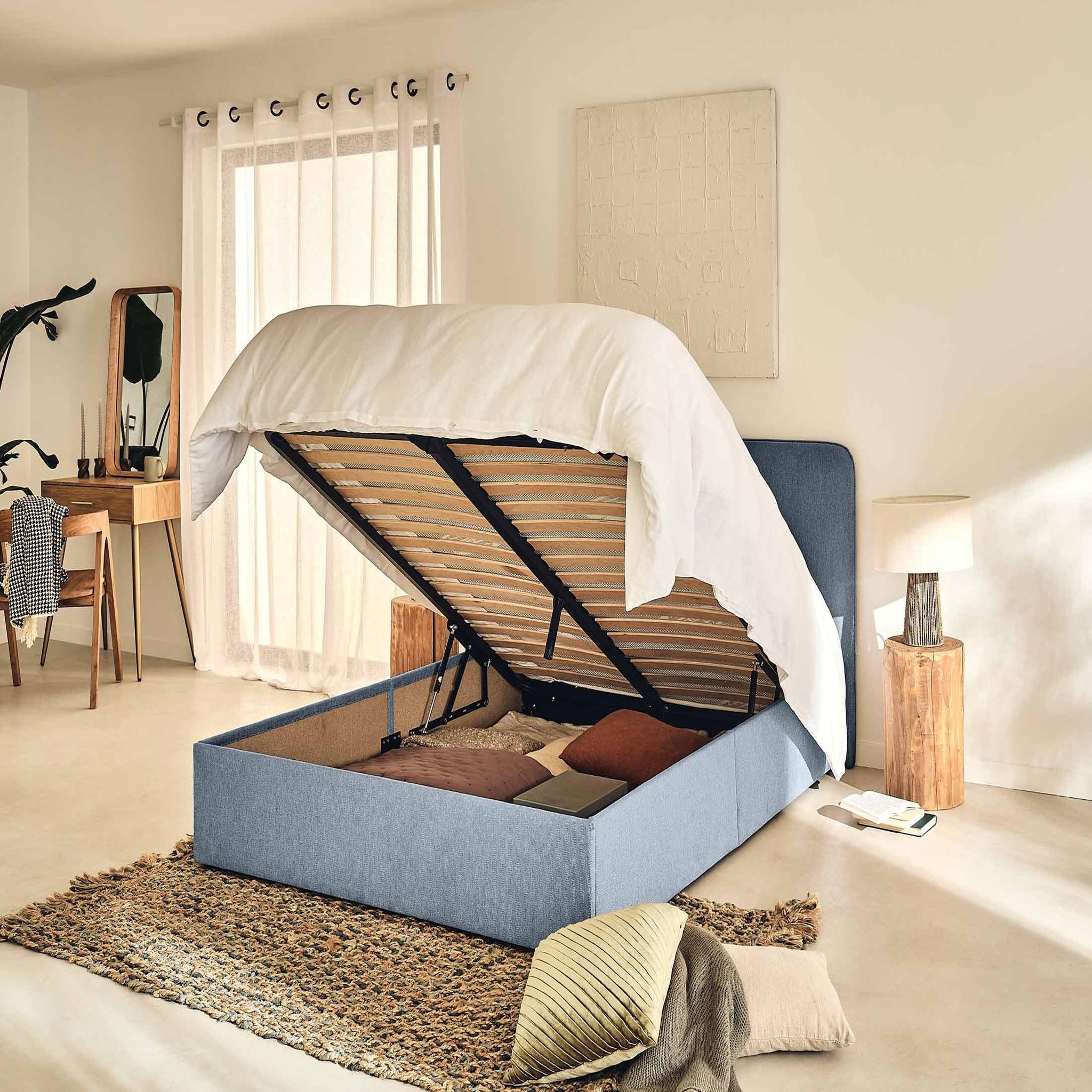 Voir la diapositive 3 : BEST MOBILIER Goyave - lit coffre - 160x200 - en tissu - sommier inclus