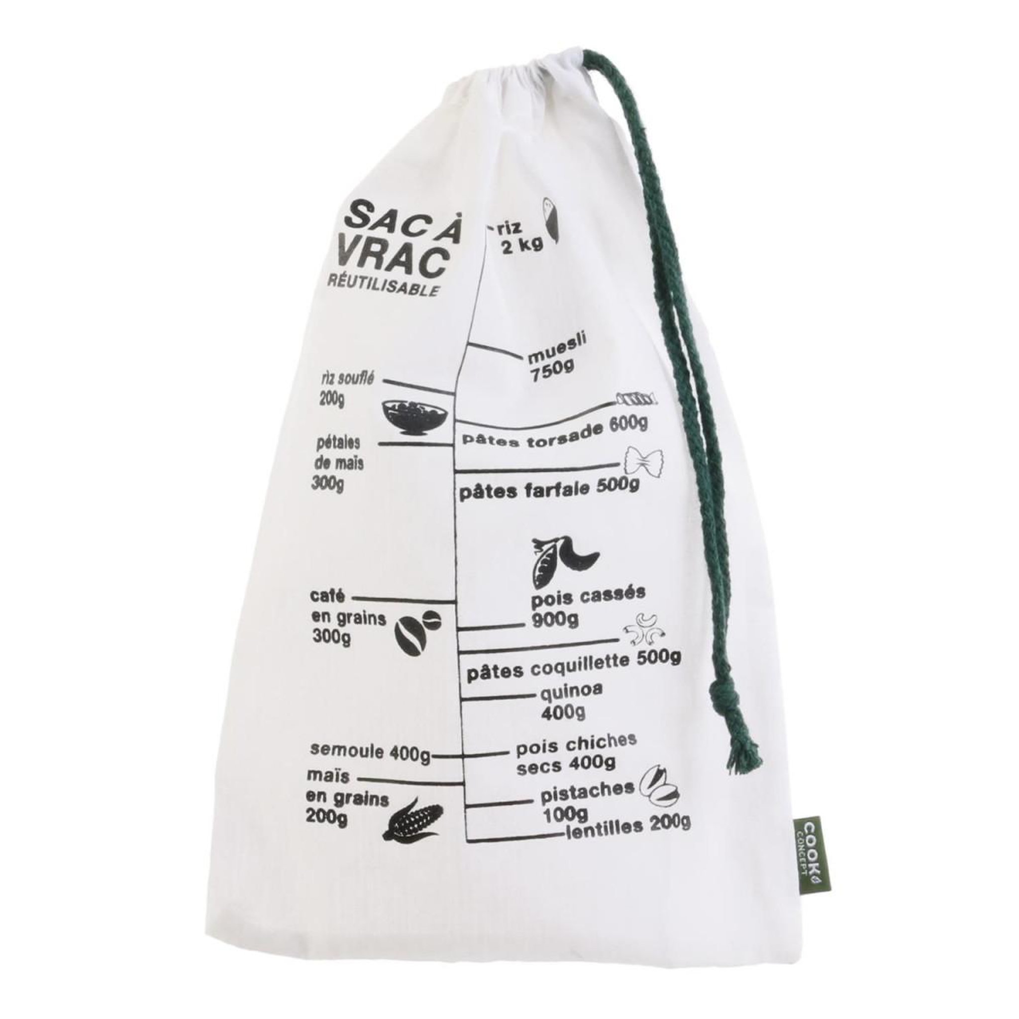 Voir la diapositive 2 : COOK CONCEPT Sac à vrac gradué  réutilisable  32cm blanc