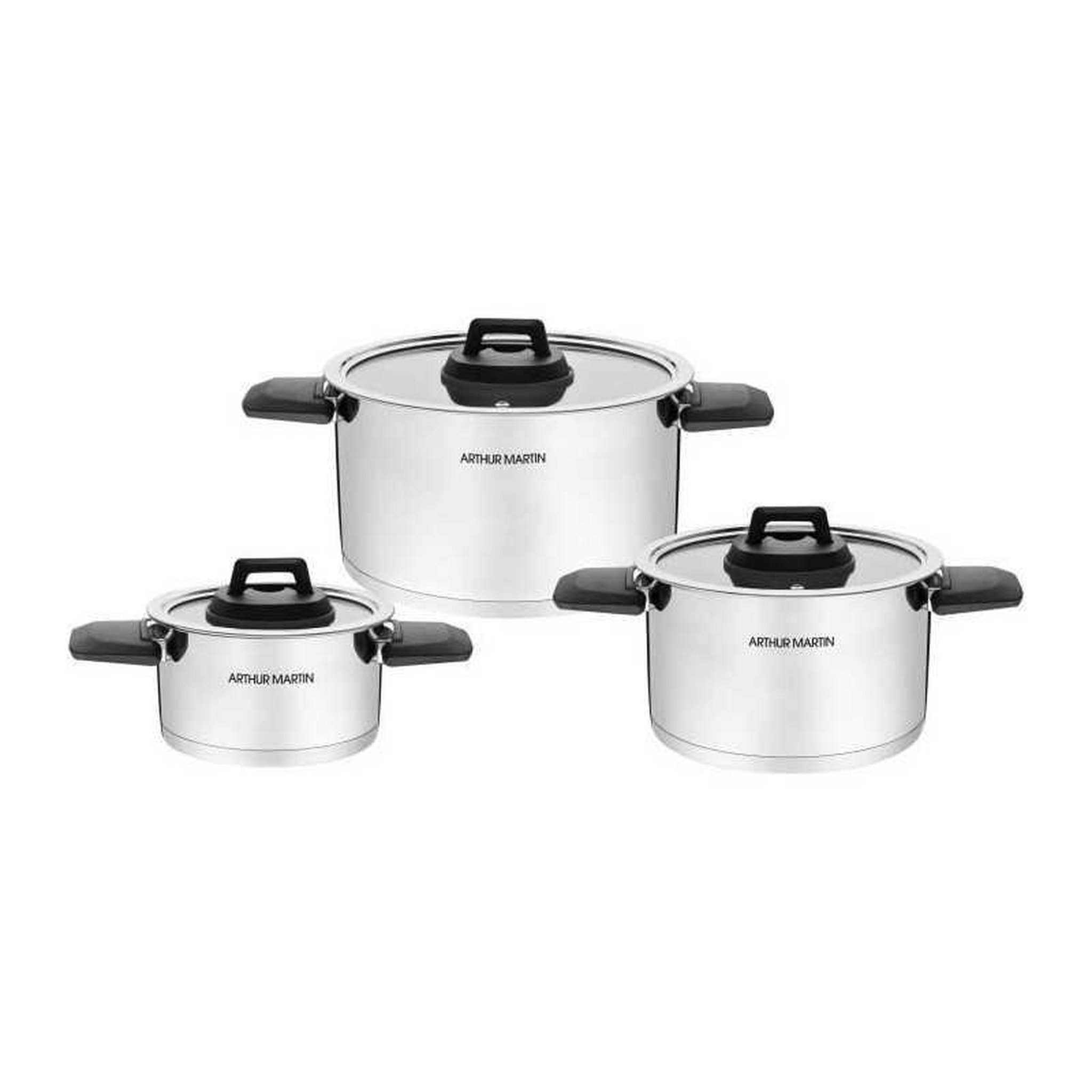 Arthur Martin Arthur martin am6321 – set de 3 casseroles en acier inoxydable avec poignées pliables
