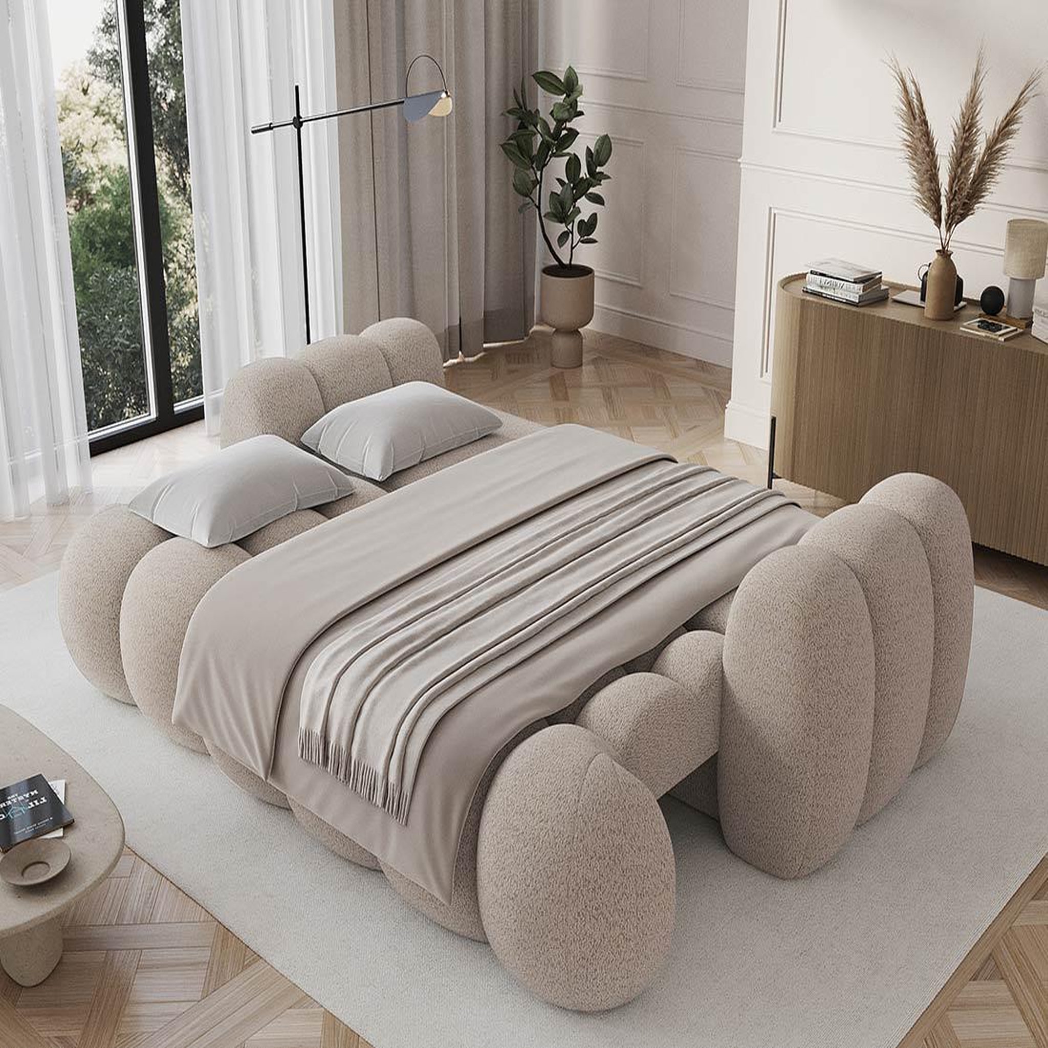 Voir la diapositive 2 : BEST MOBILIER Dorian - canapé droit 3 places convertible avec coffre en tissu bouclette