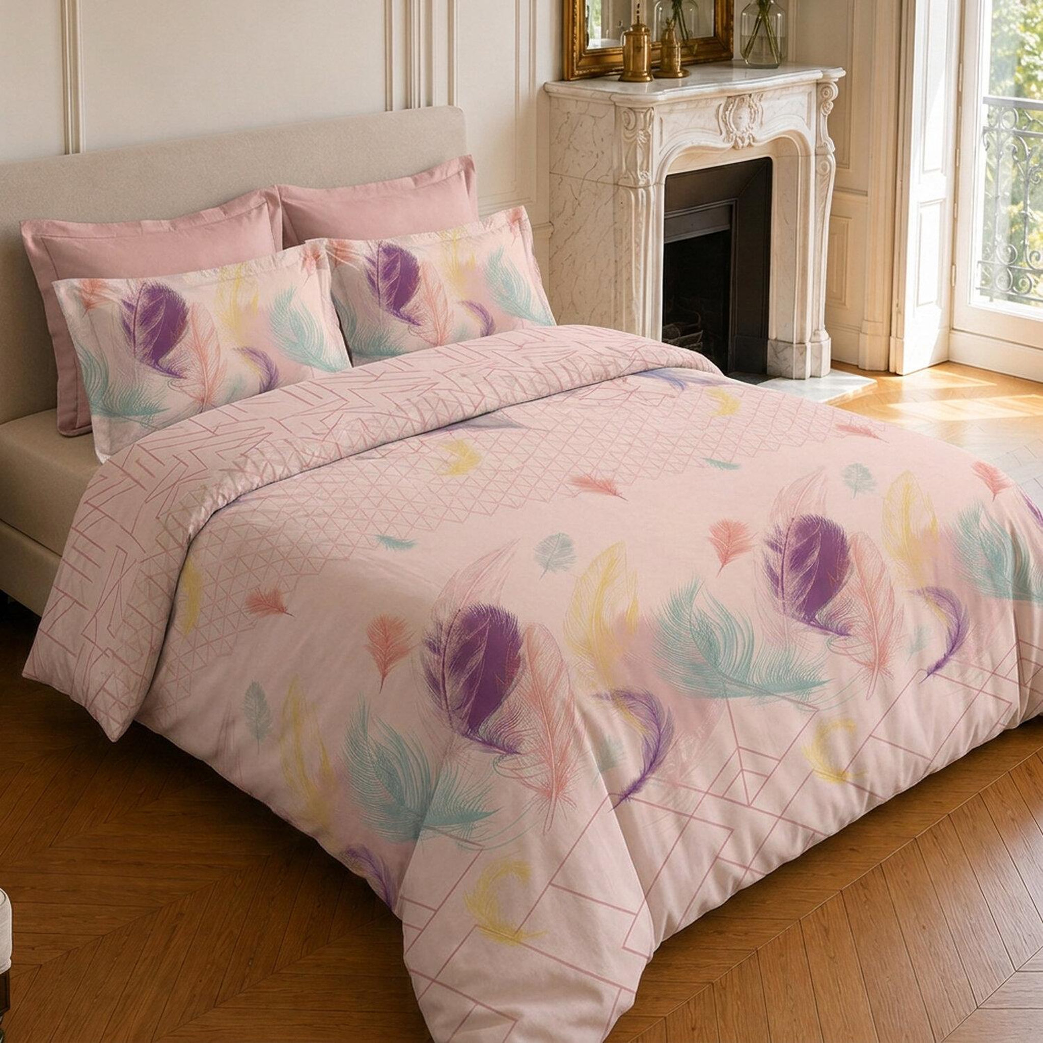 Voir la diapositive 2 : Home collection Parure housse de couette imprimée 100% coton 57 fils - paloma bleu