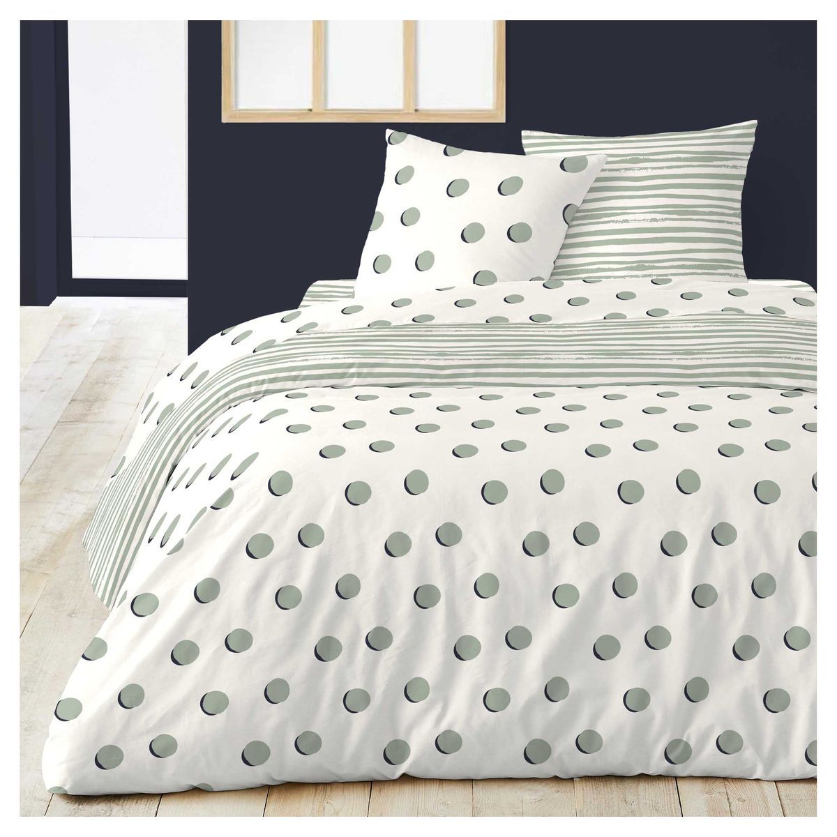 Parure de drap en satin coton 70 fils motifs pois ANGELE