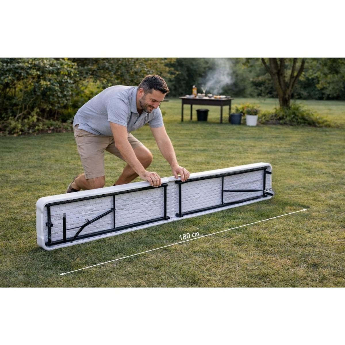 KZ GARDEN Banc de Jardin Pliable Blanc 180 x 28 x 43.5H cm Banc Exterieur Interieur Camping Réception KZ GARDEN