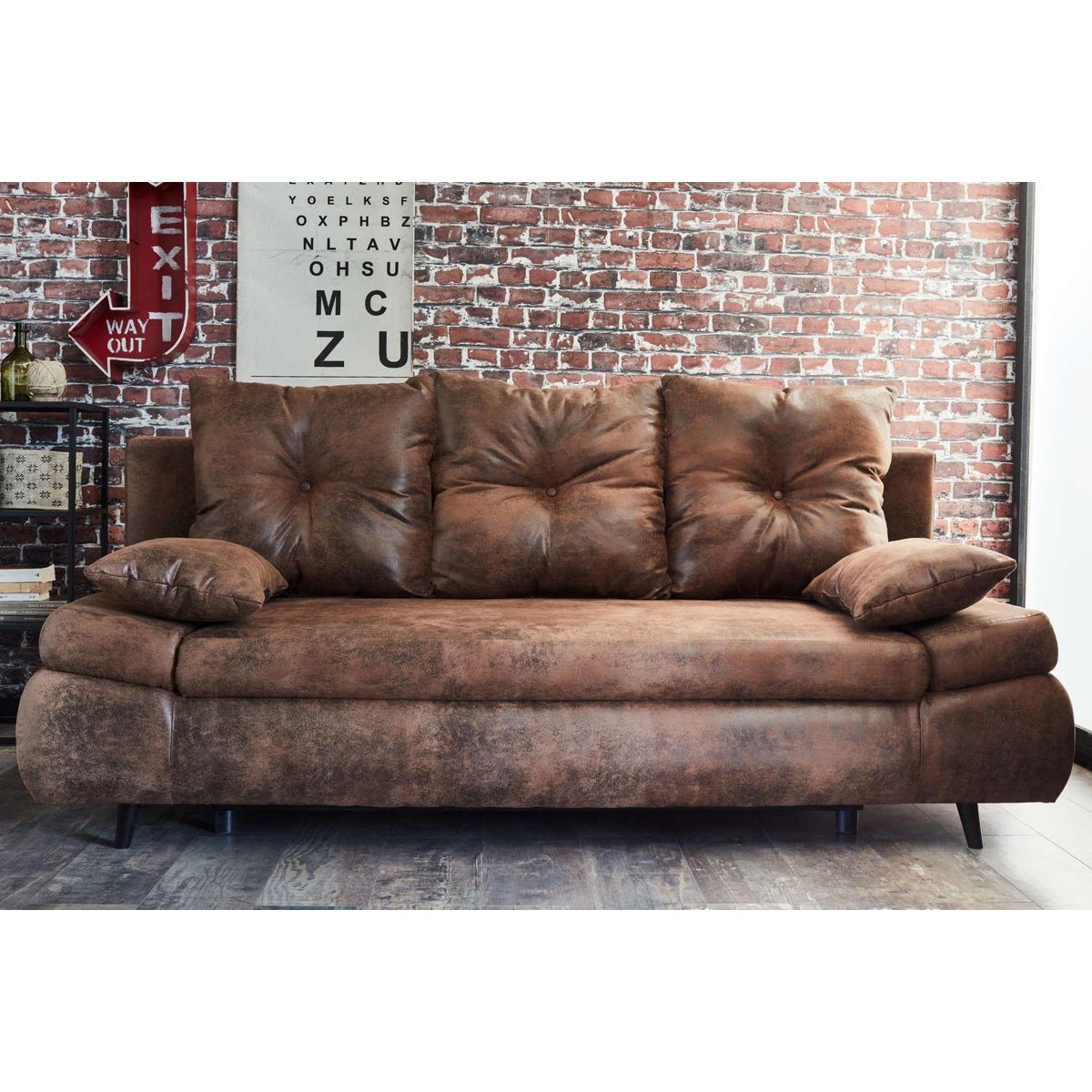 BEST MOBILIER Larson - canapé droit 3 places convertible - avec coffre de rangement - style industriel