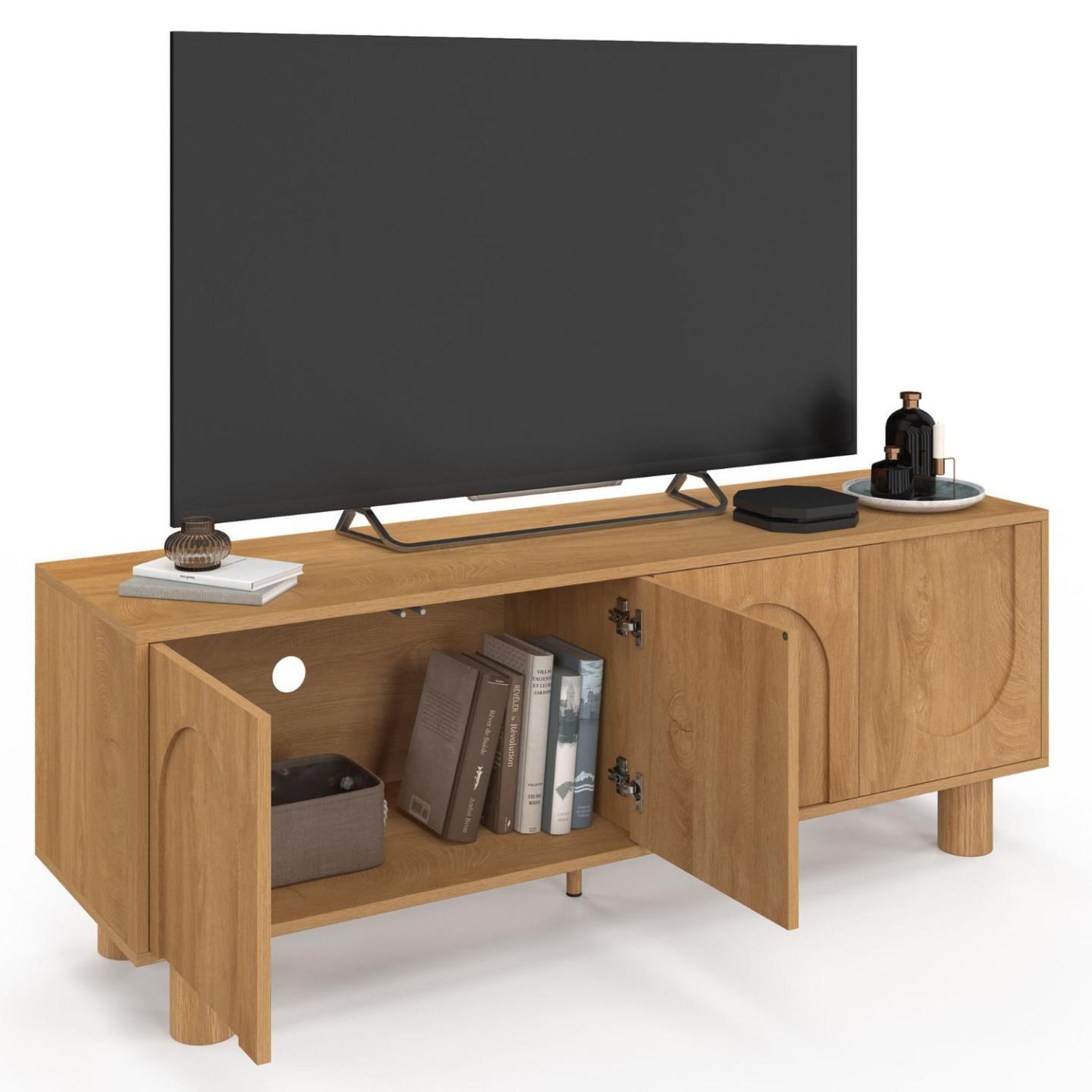 Voir la diapositive 4 : ID MARKET Meuble tv 140 cm archie 4 portes design arche effet bois