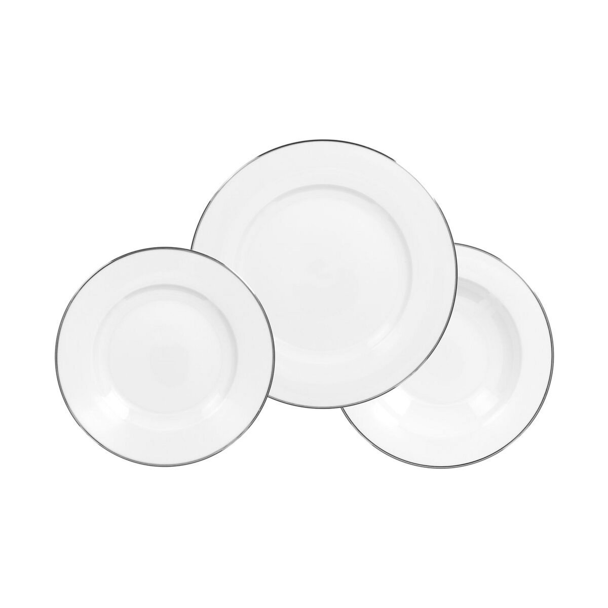 Service d'assiettes porcelaine 18 pièces blanc filet argent