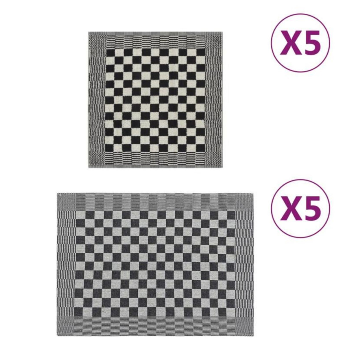 VIDAXL Ensemble de serviettes 10 pcs noir et blanc coton
