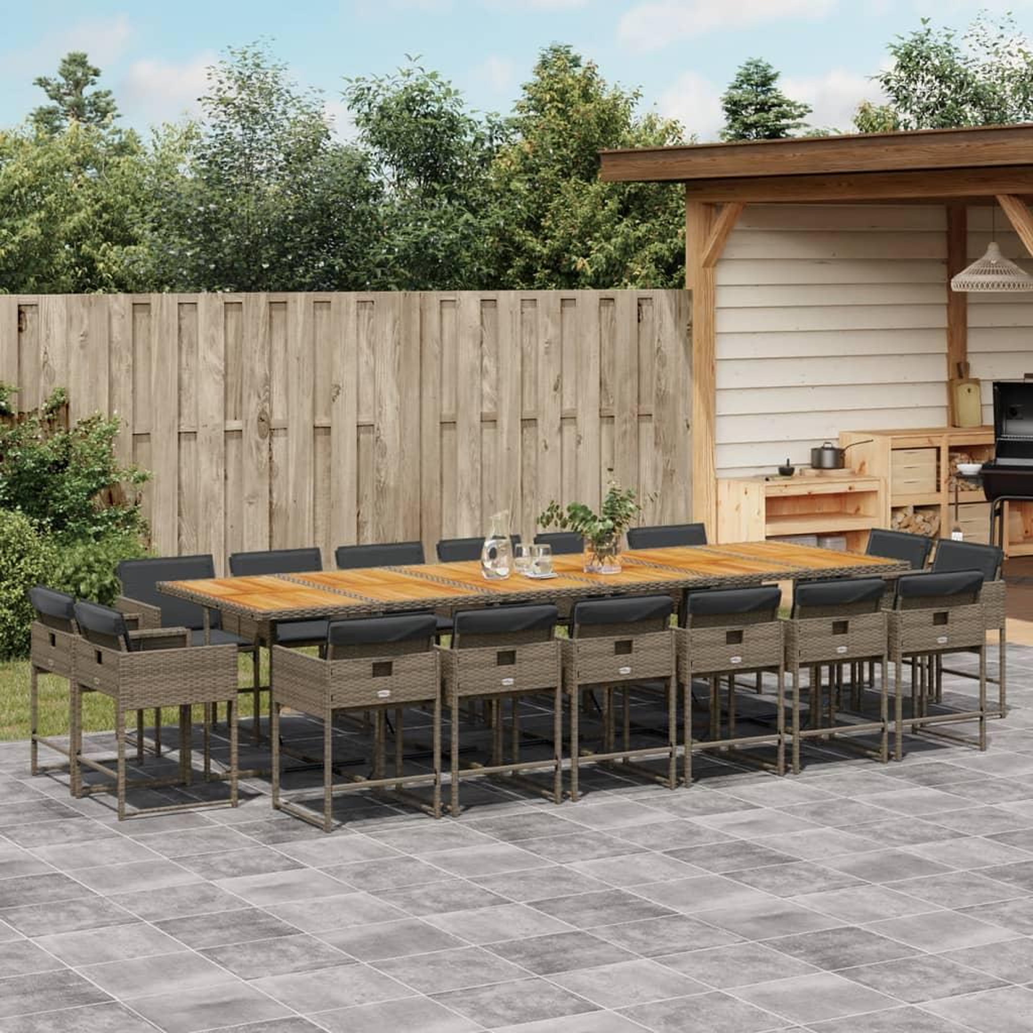 VIDAXL Ensemble a manger de jardin 17 pcs et coussins resine tressee