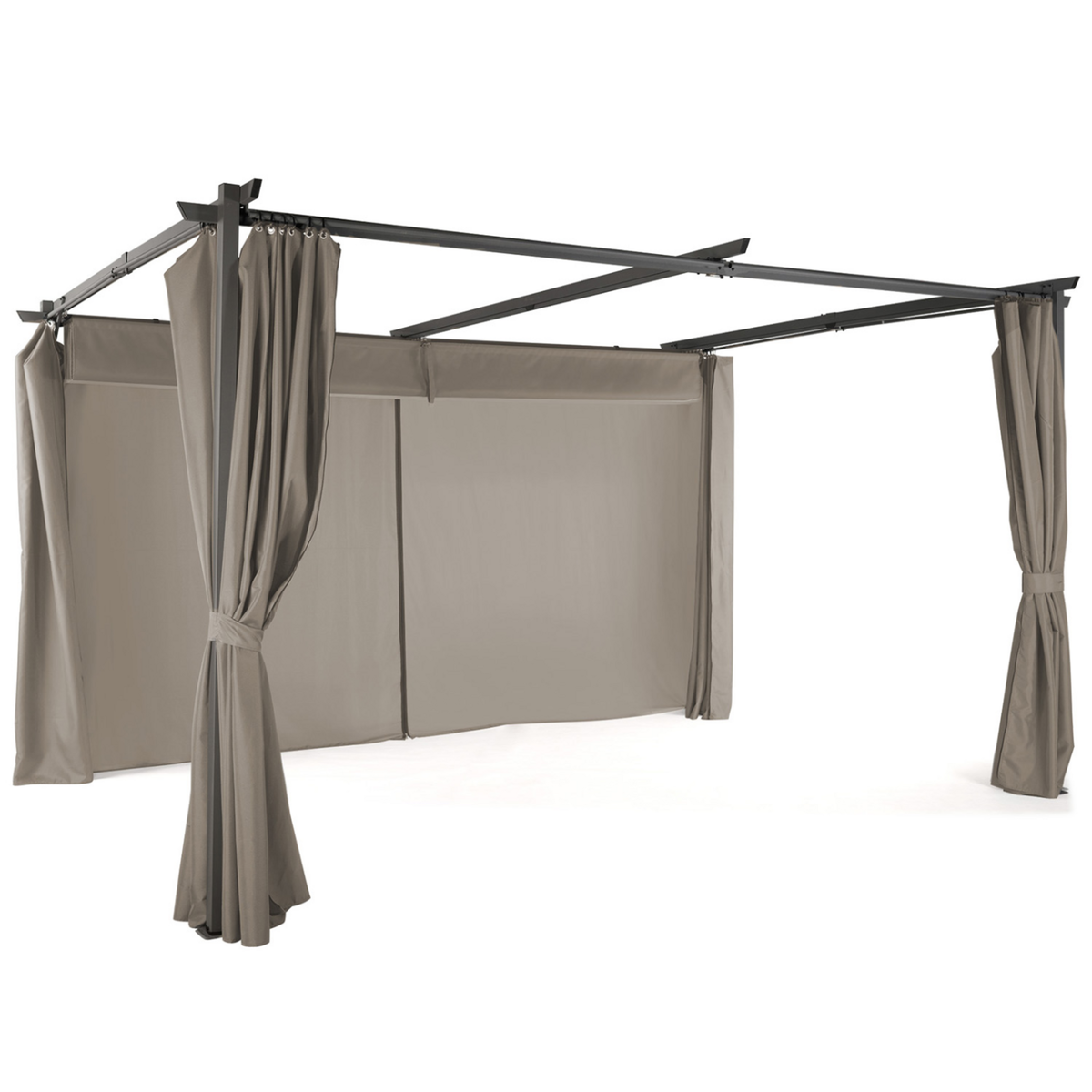 ID MARKET Pergola édition limitée toit rétractable 3x4 M et 4 rideaux taupe