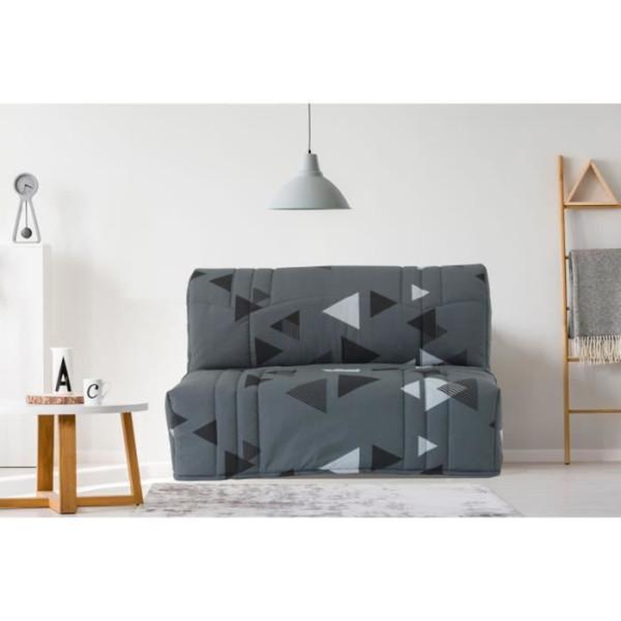Voir la diapositive 2 : MARKET24 Banquette BZ DREAM - Gris bikini - 2 places - 100% coton - L 145 x P 100 x H 90 cm