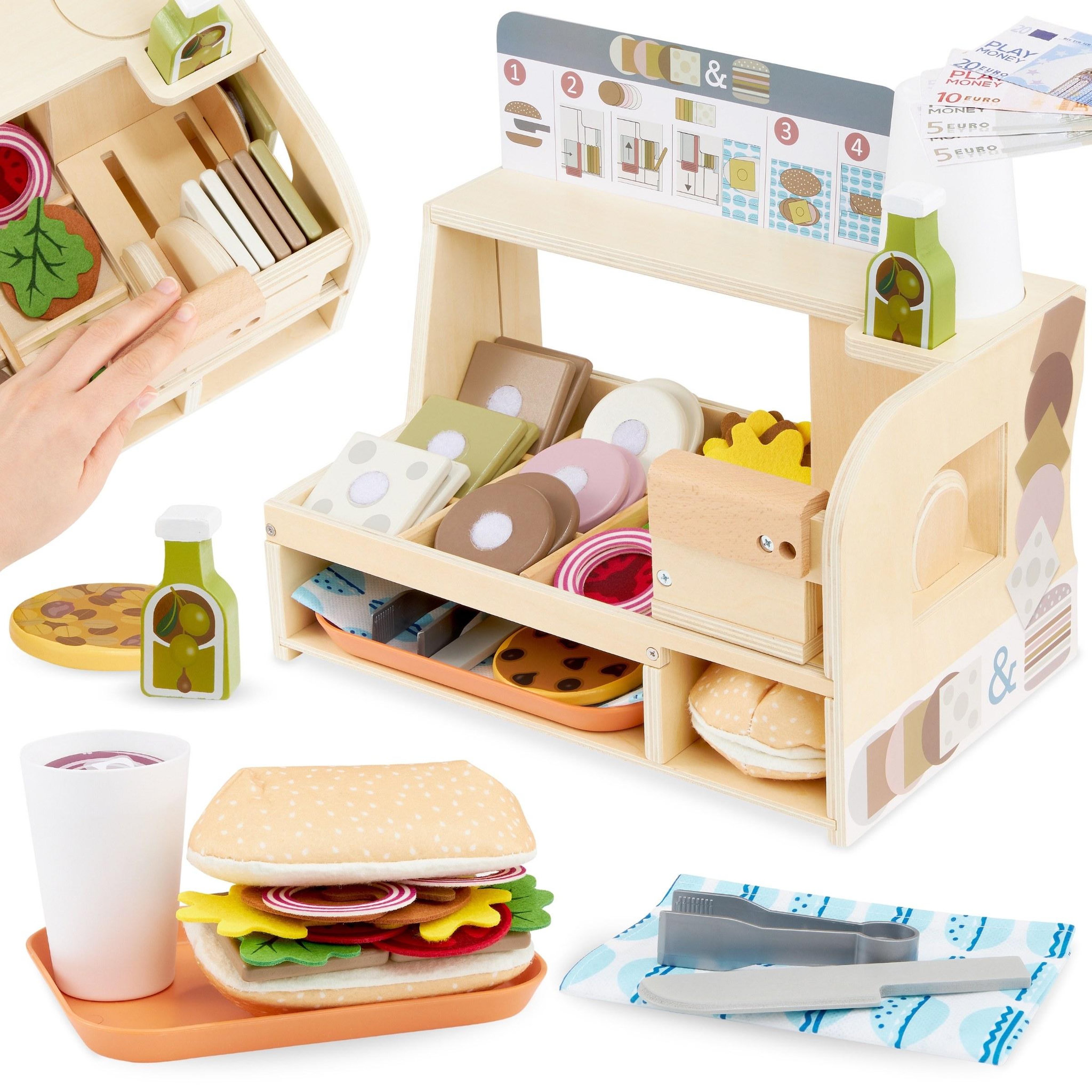 Voir la diapositive 2 : MAMABRUM Jouet d'imitation bar à sandwich bois- marchande restaurant, dinette accessoires de cuisine