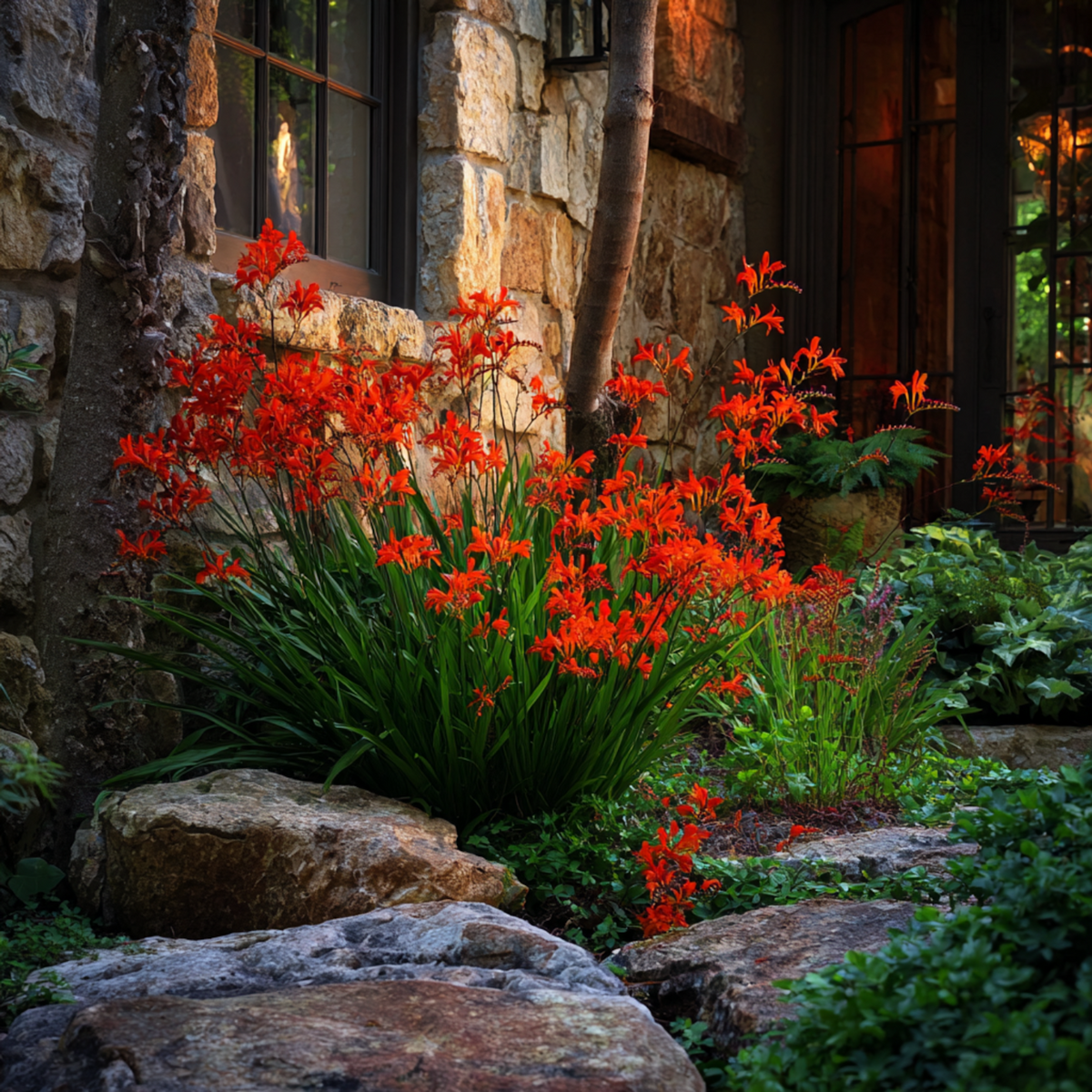 PLANT IN A BOX Fleur de l'Incendie - Set de 50 - Crocosmia 'Lucifer' - Bulbes à fleurs - Rouge