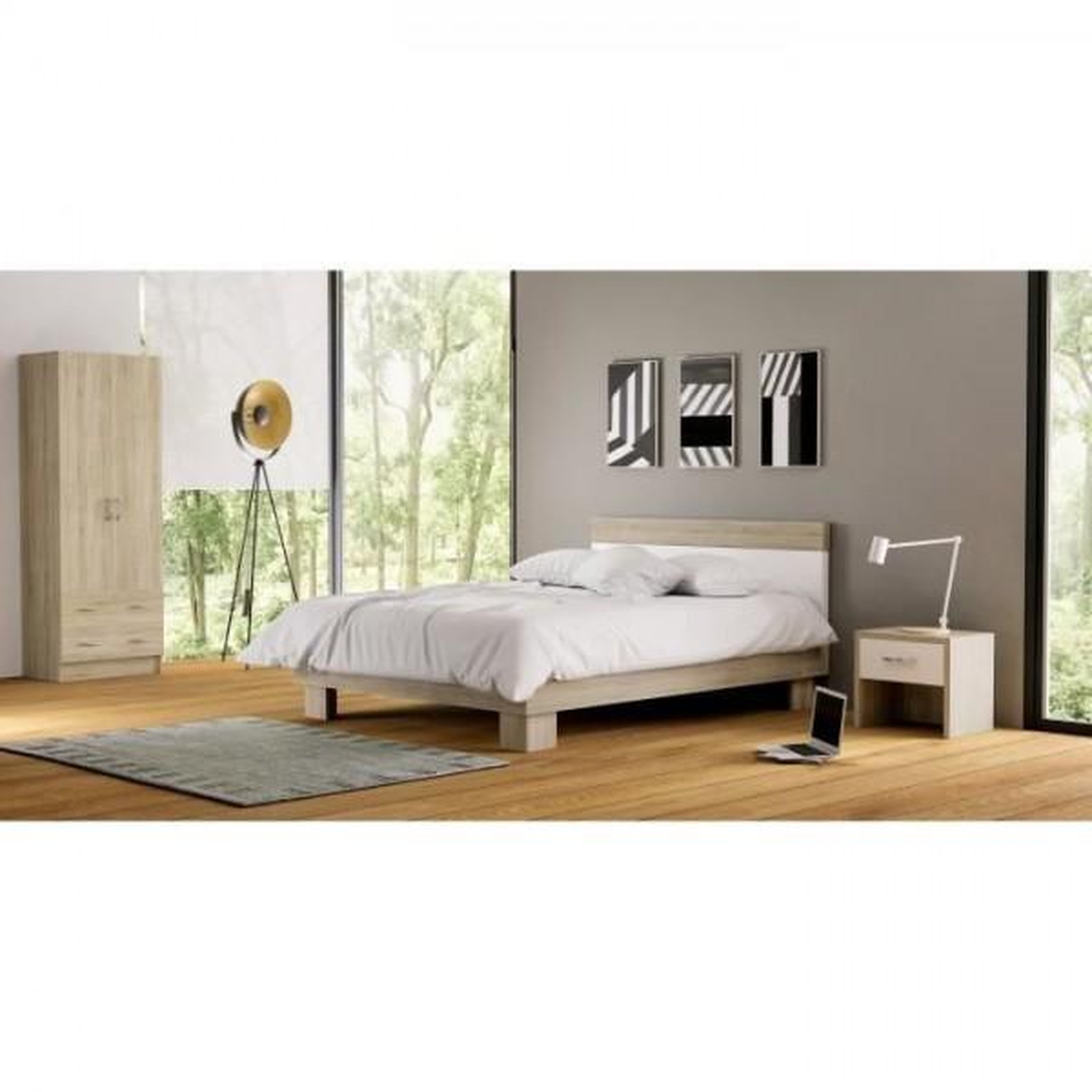 Voir la diapositive 5 : Demeyere DEMEYERE Armoire - Décor chene brossé - 2 portes et 2 tiroirs - Classique - Chambre - L 61 cm - DUAL