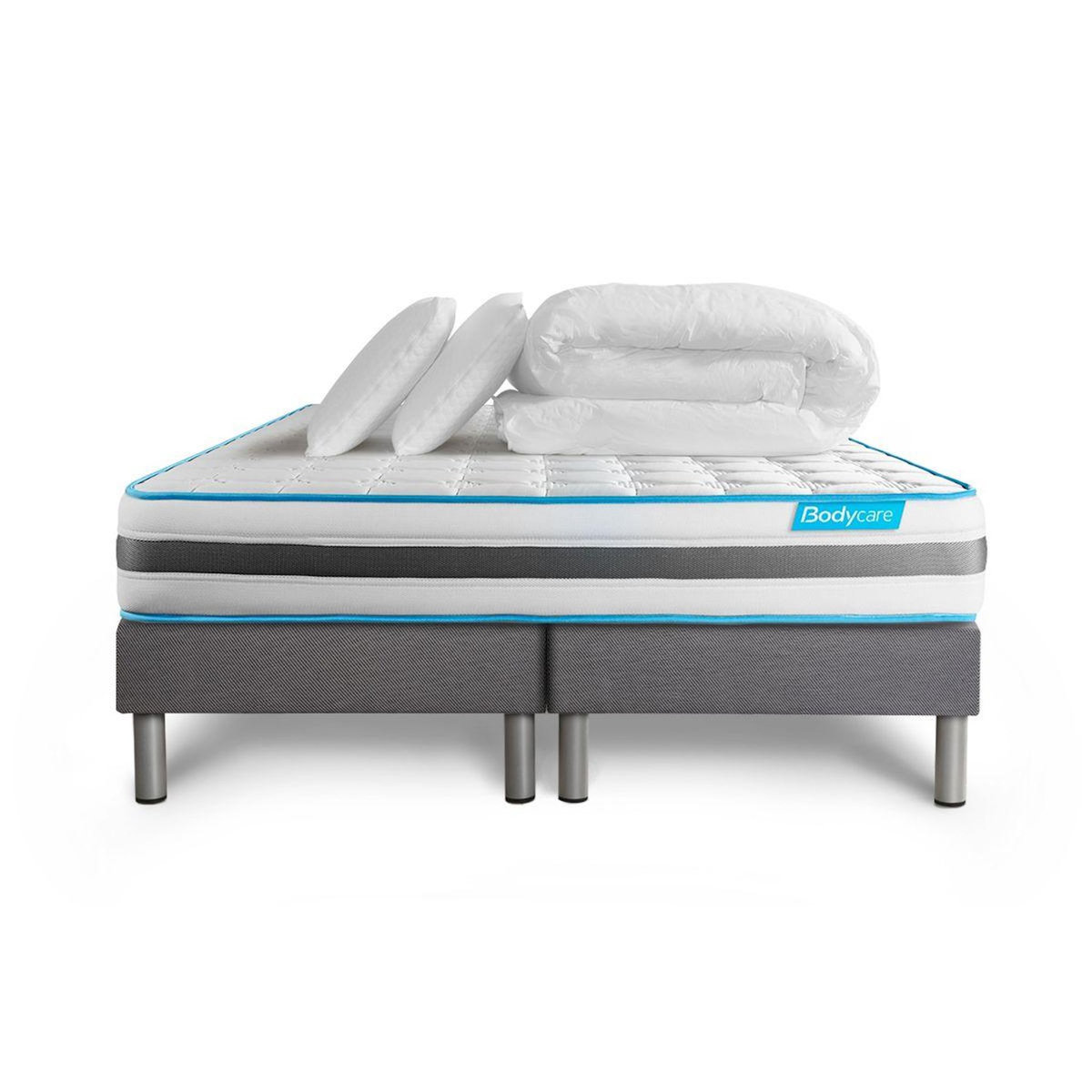BODYCARE Pack BODYZONE 160x200 Ressorts ensachés 3 zones Ultra épaisseur + Couette + 2 oreillers
