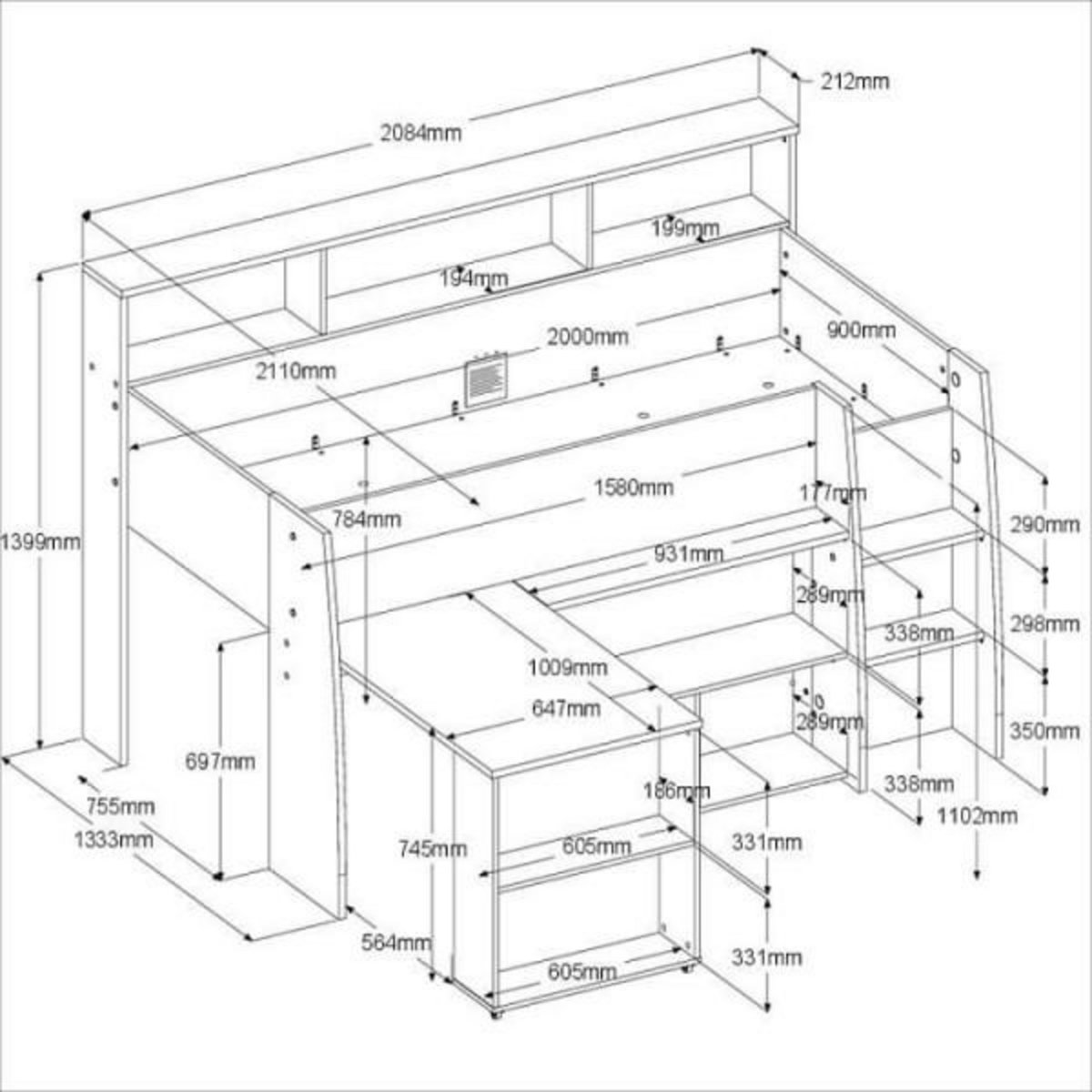 PARISOT PARISOT Lit combiné enfant avec bureau rétractable - Décor blanc et chene - 90x 200 cm - Sommier inclus -THEO