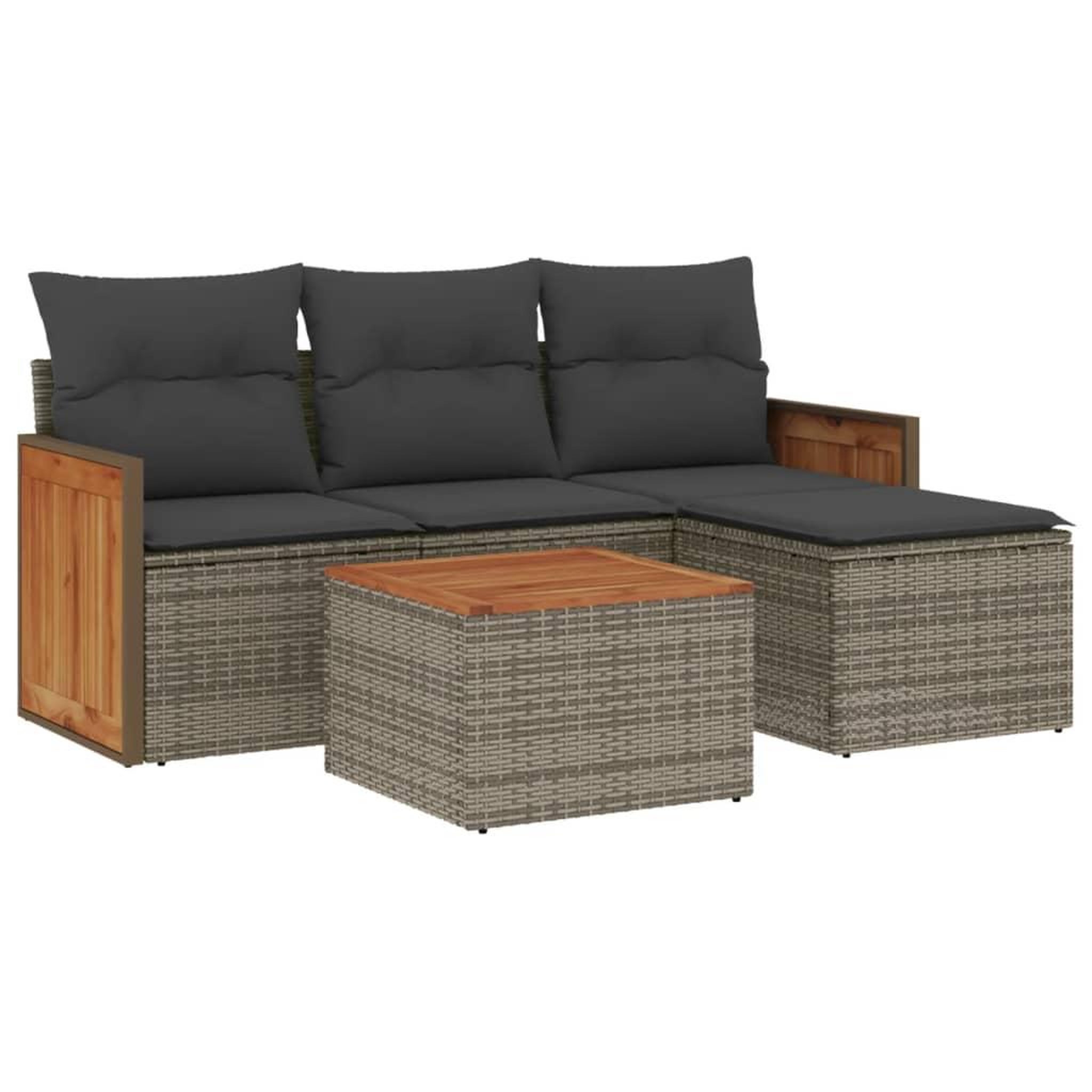 Voir la diapositive 2 : VIDAXL Salon de jardin 5 pcs avec coussins gris resine tressee