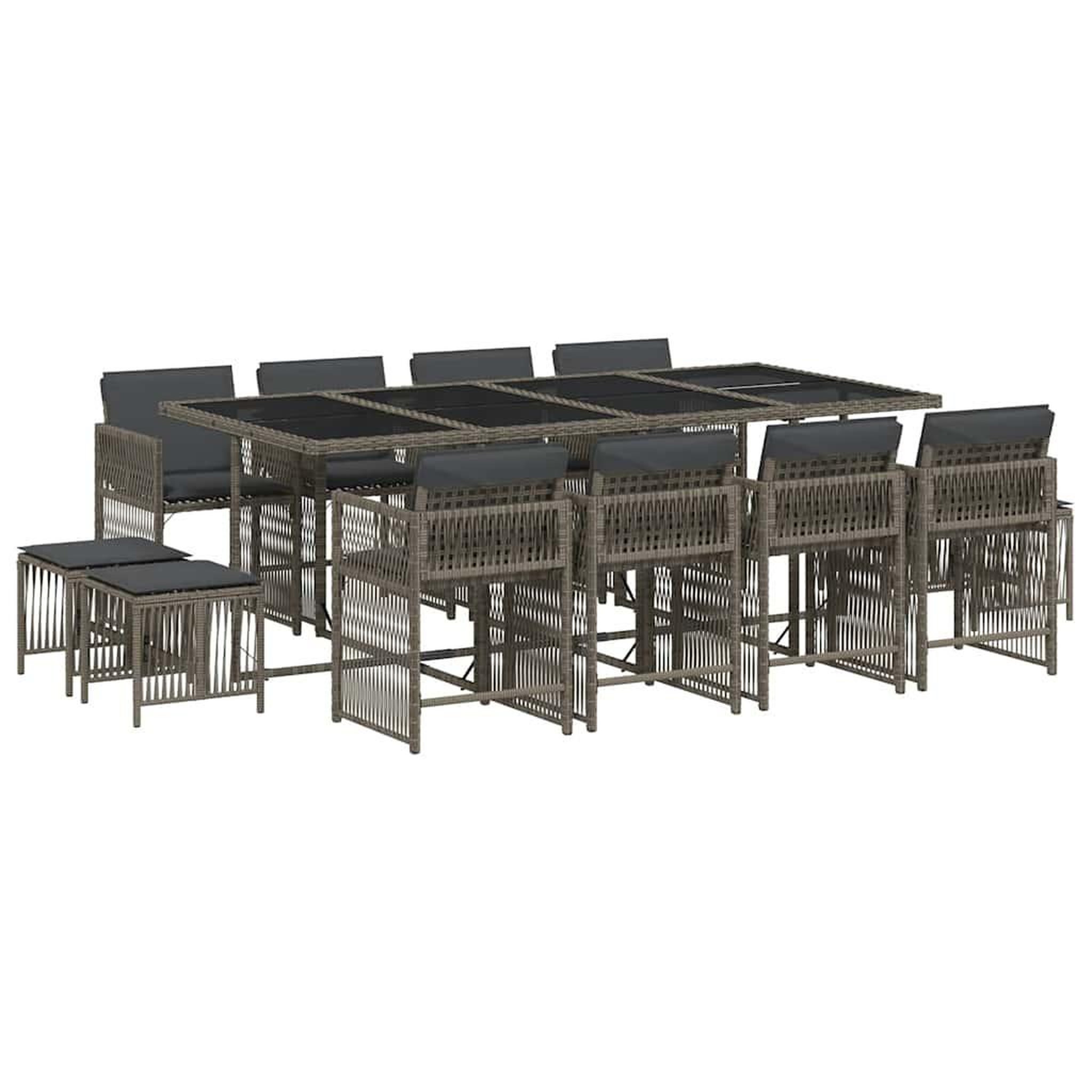 Voir la diapositive 2 : VIDAXL Ensemble a manger de jardin coussins 13 pcs gris resine tressee