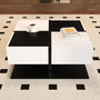 Voir la diapositive 4 : MERAX Table basse carrée noir+blanc avec 2 tiroirs - 70x70 cm panneau de particules