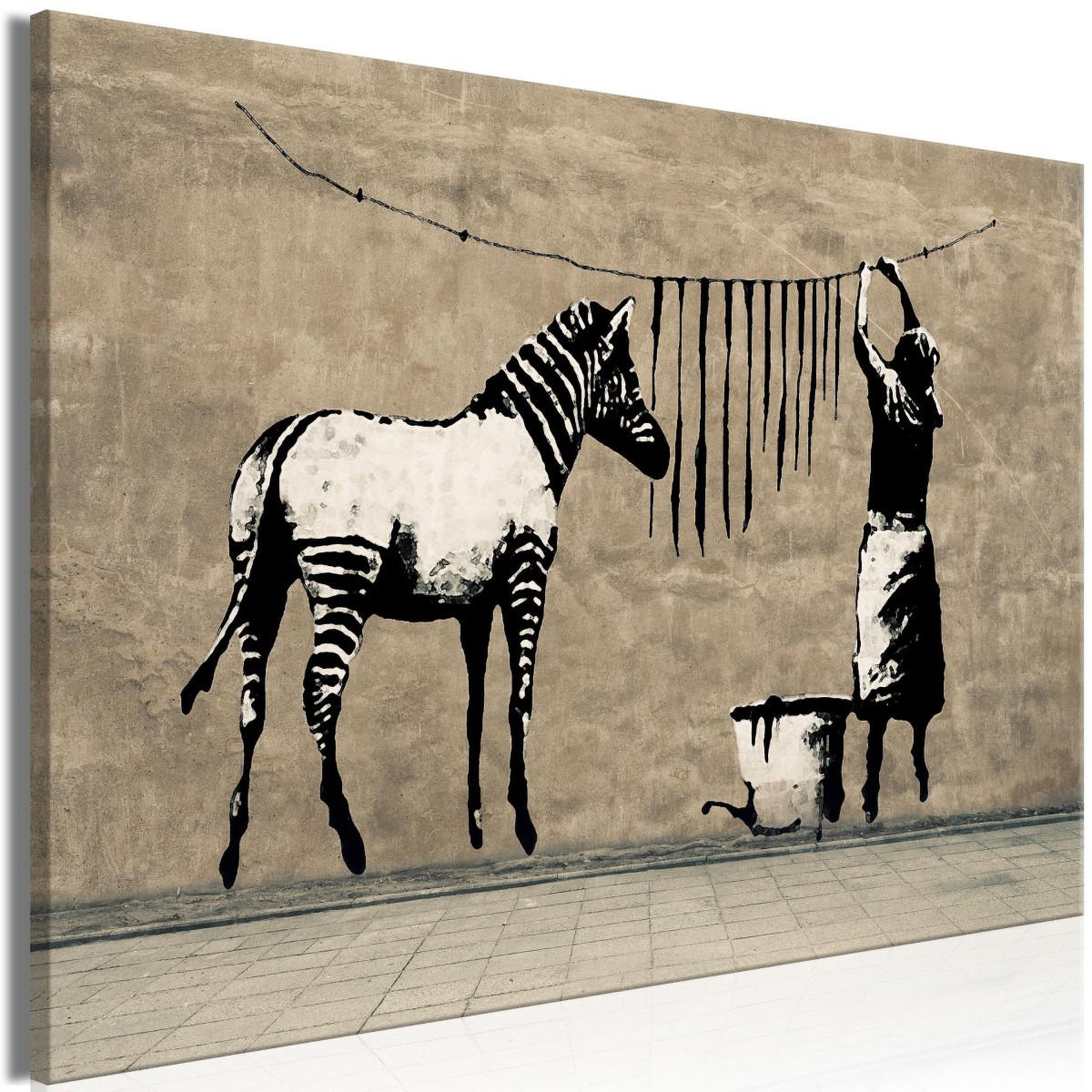 Voir la diapositive 1 : Paris Prix Tableau  banksy - washing zebra on concrete wide