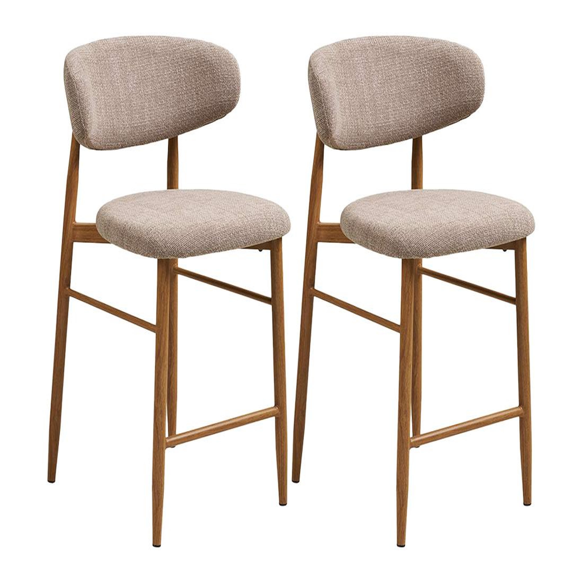 BEST MOBILIER Eddie - lot de 2 tabourets en tissu texturé - pieds en acier effet bois. Coloris disponibles : Bicolore, Marron