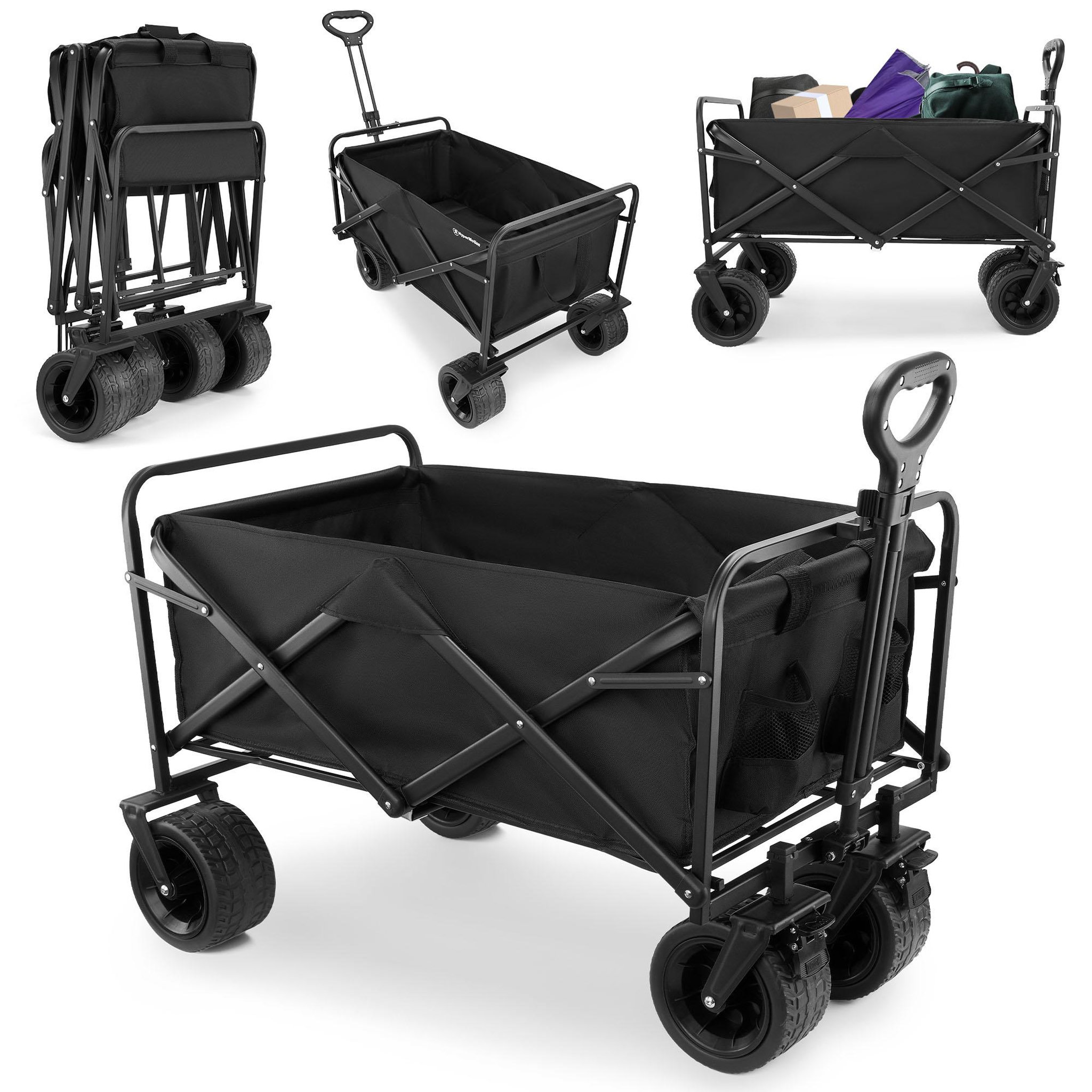 HYPERMOTION Chariot de Transport Pliable 100L, Trolley 120kg, Freins avant, Roues tout-terrain 7 , Pliage rapid
