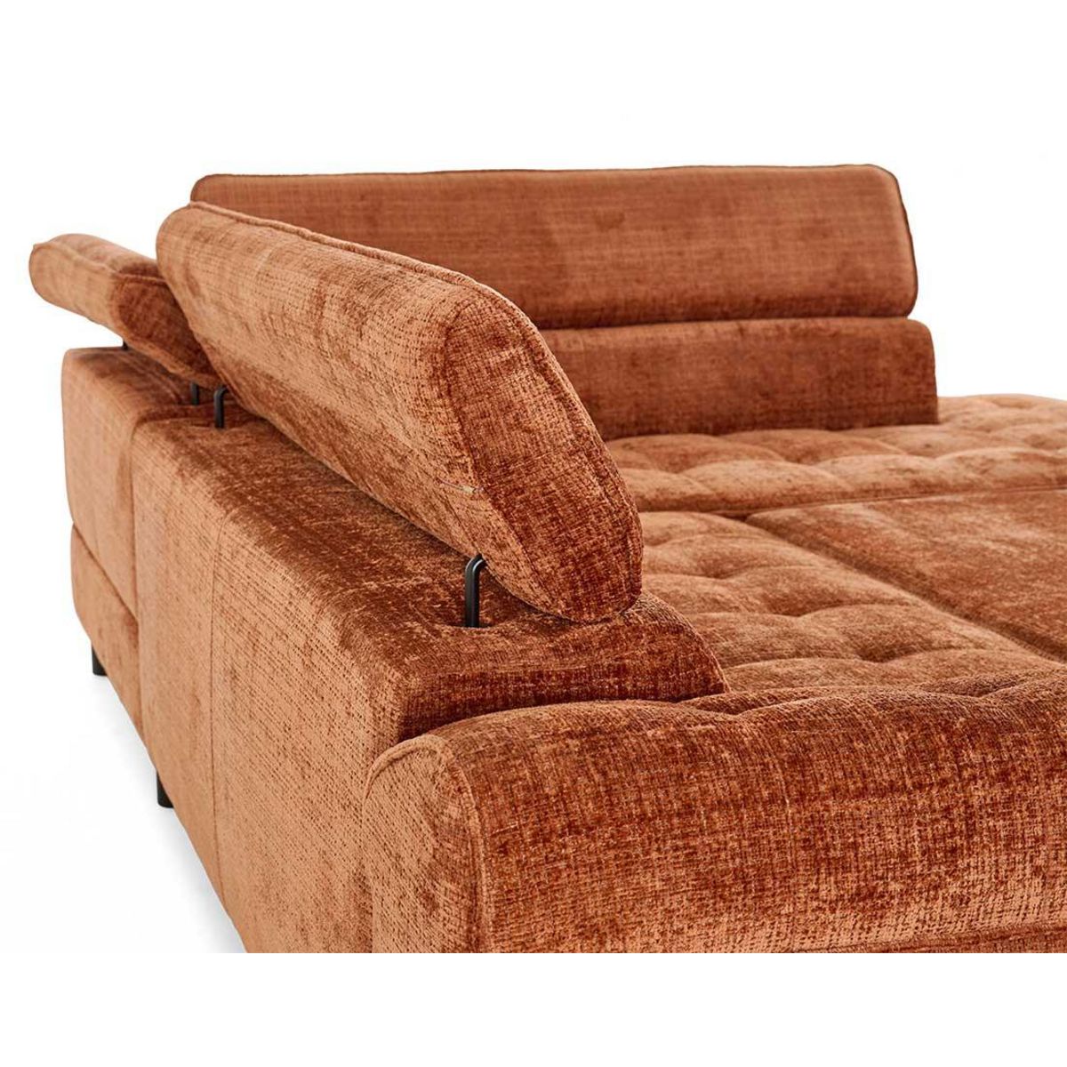 LISA DESIGN Marlo - canapé d'angle droit 5 places convertible avec coffre et têtières en velours texturé