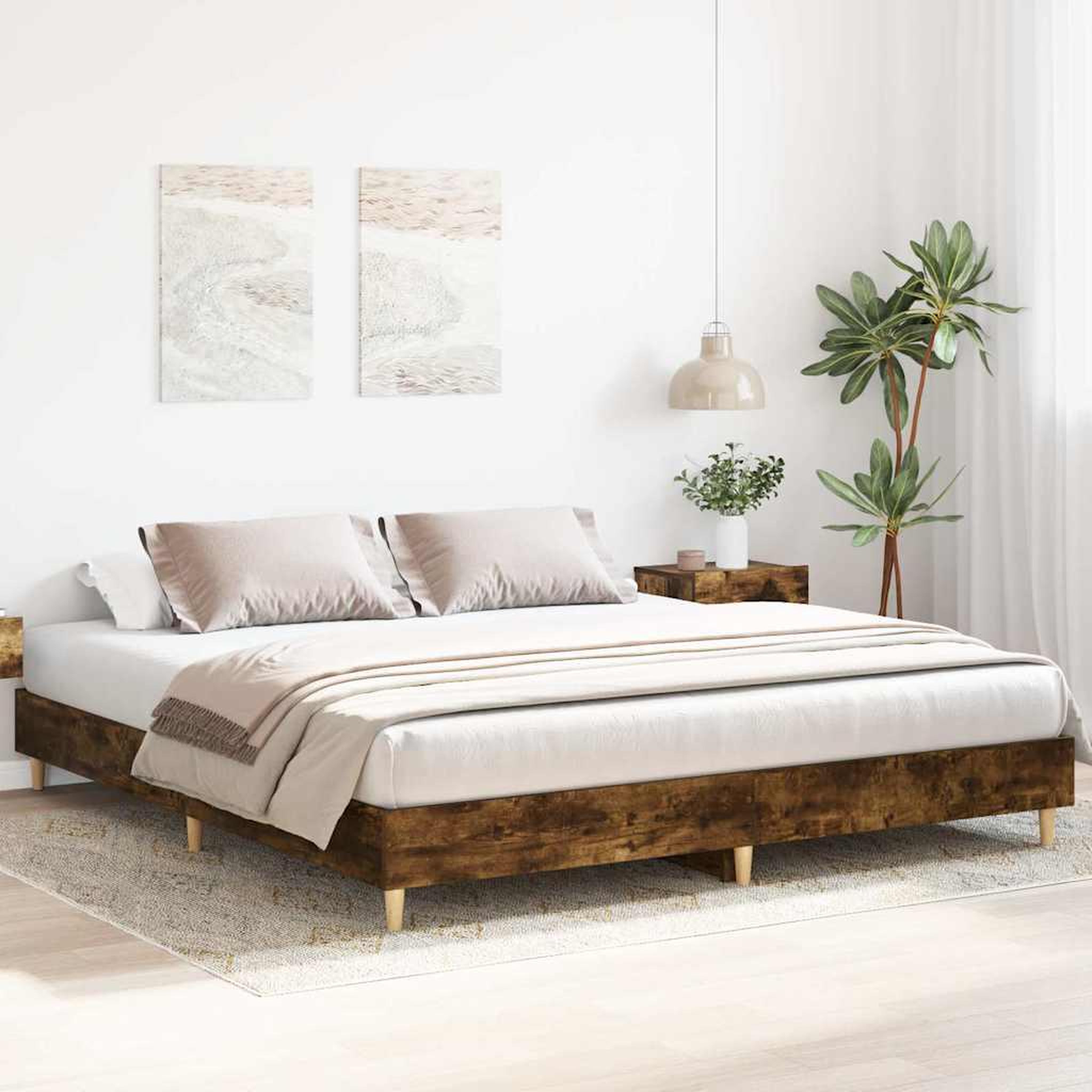 Voir la diapositive 3 : VIDAXL Cadre de lit sans matelas chene fume 200x200 cm bois ingenierie