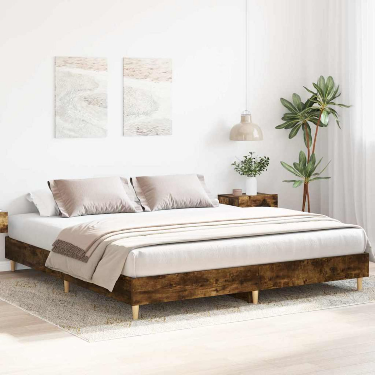 VIDAXL Cadre de lit sans matelas chene fume 200x200 cm bois ingenierie