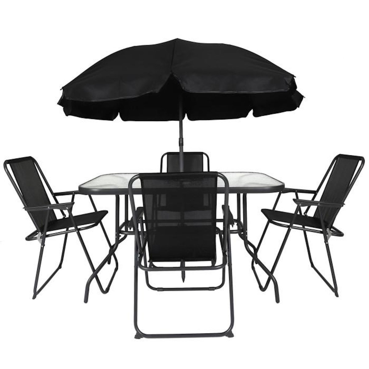 Paris Prix Ensemble Table de Jardin & 4 Chaises  Parasol  120cm Noir