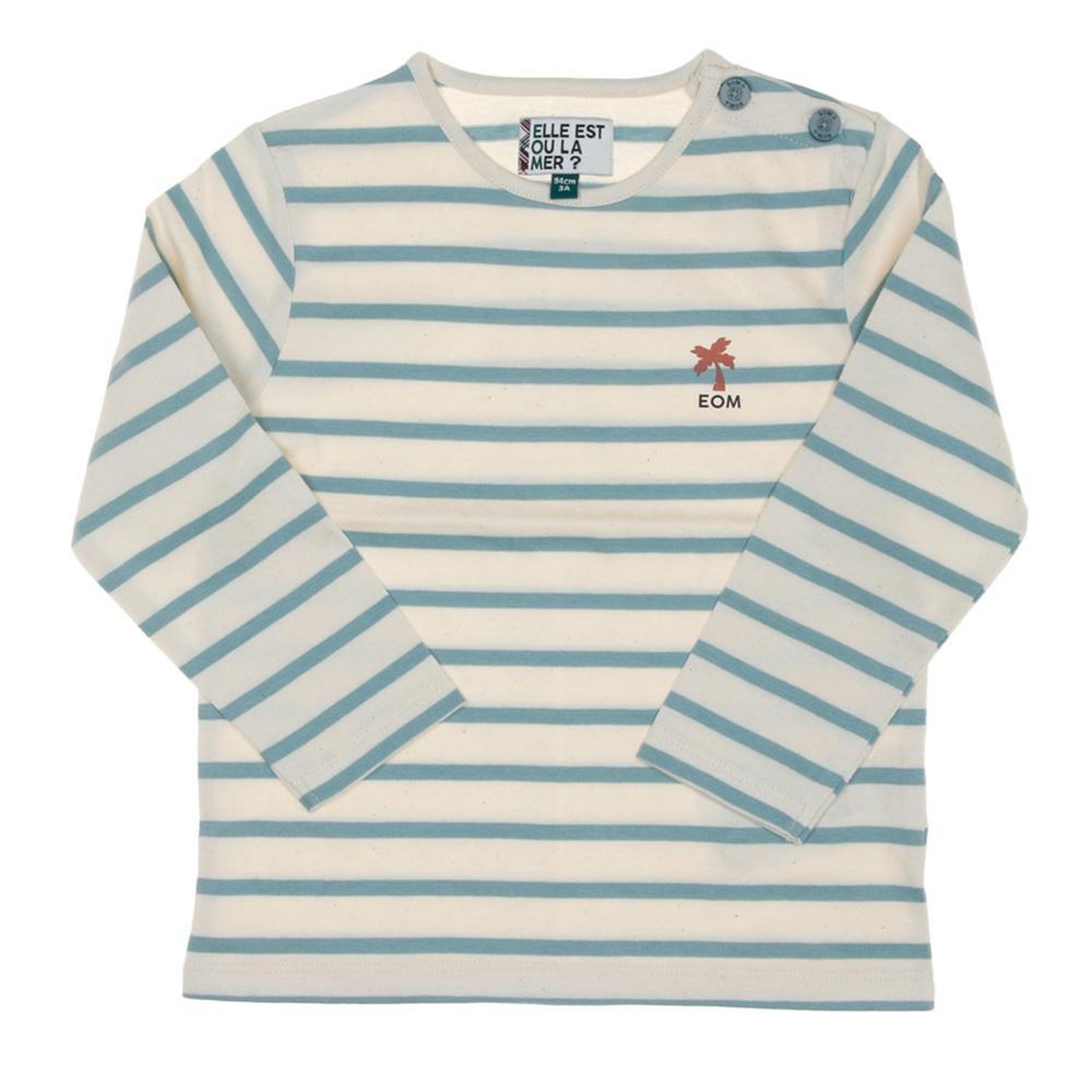 ELLE EST OU LA MER T shirt à Rayures Beige/ Garçon EOM Eloris. Coloris disponibles : Bleu