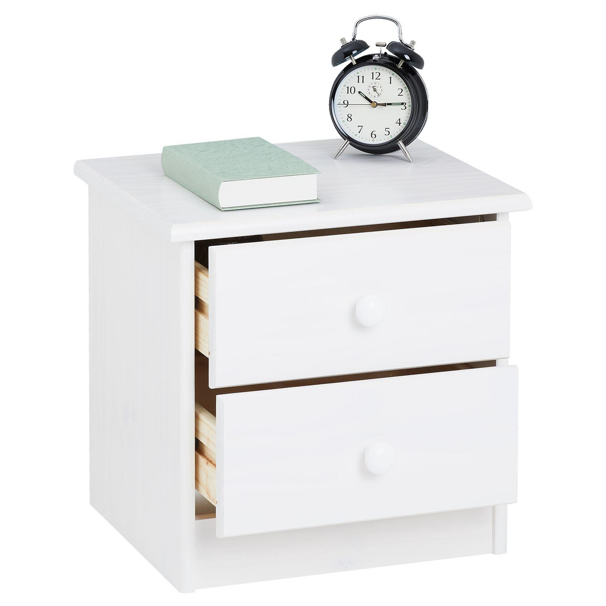Voir la diapositive 4 : IDIMEX Table de chevet en pin RONDO, 2 tiroirs