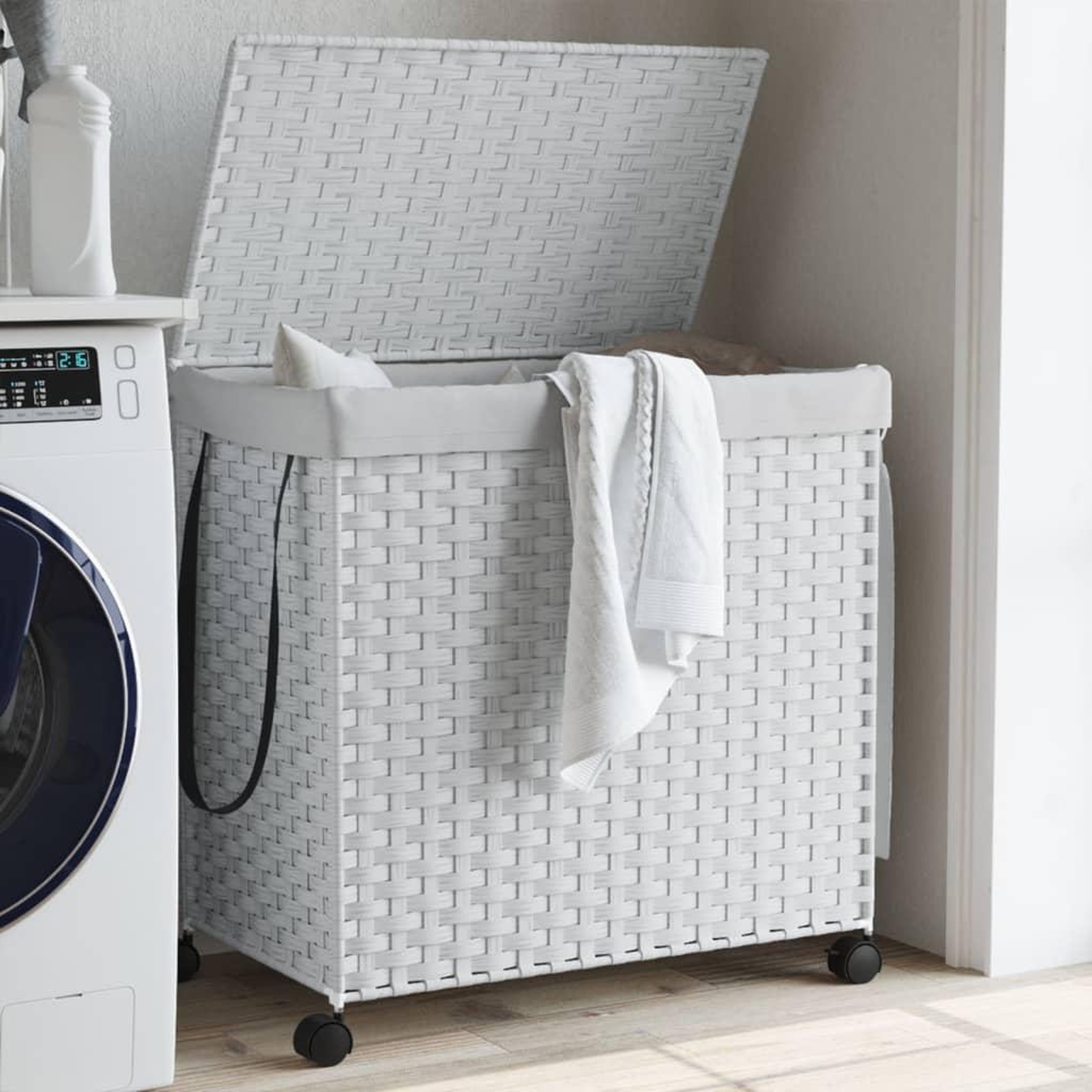 VIDAXL Panier a linge avec roulettes blanc 60x35x60,5cm resine tressee