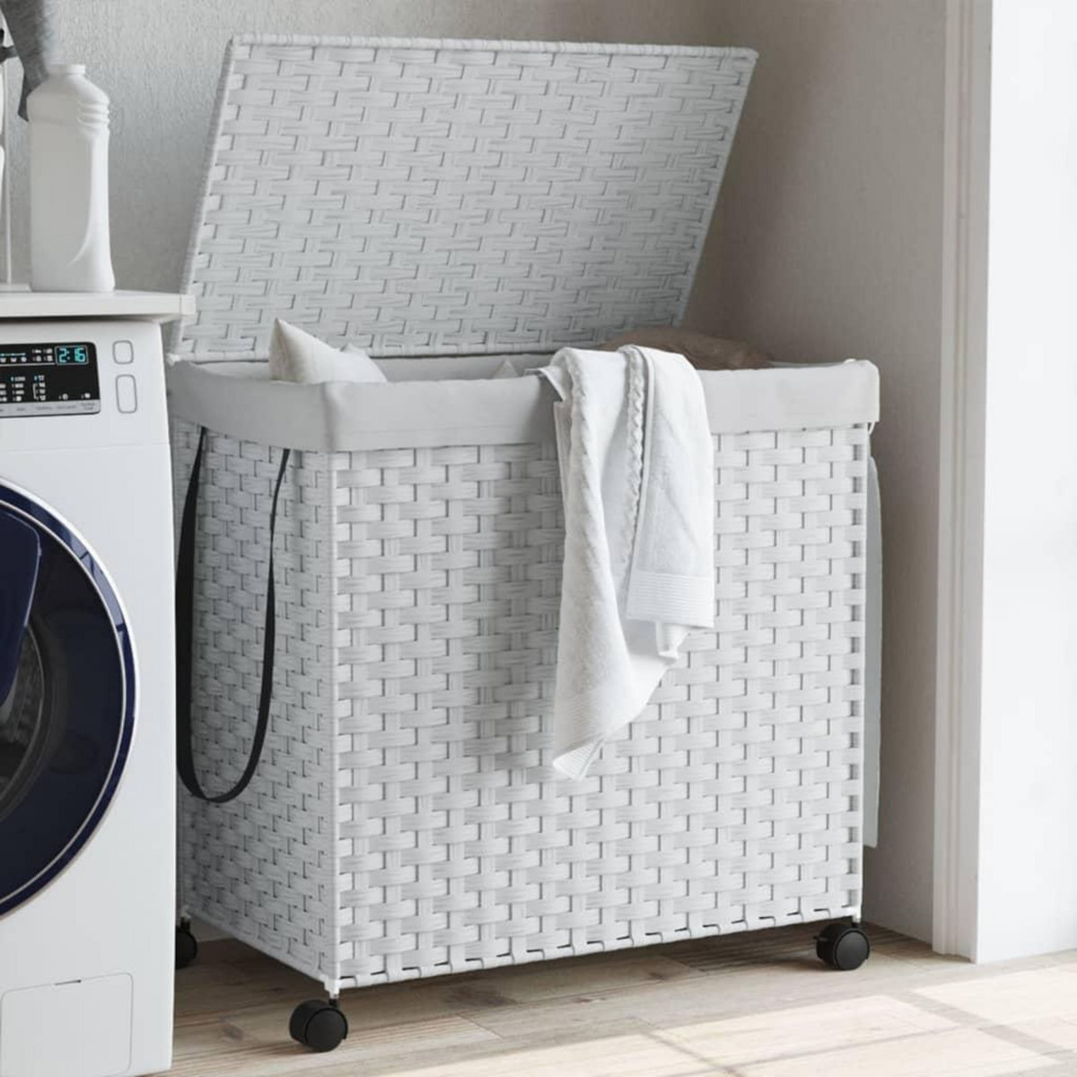 VIDAXL Panier a linge avec roulettes blanc 60x35x60,5cm resine tressee