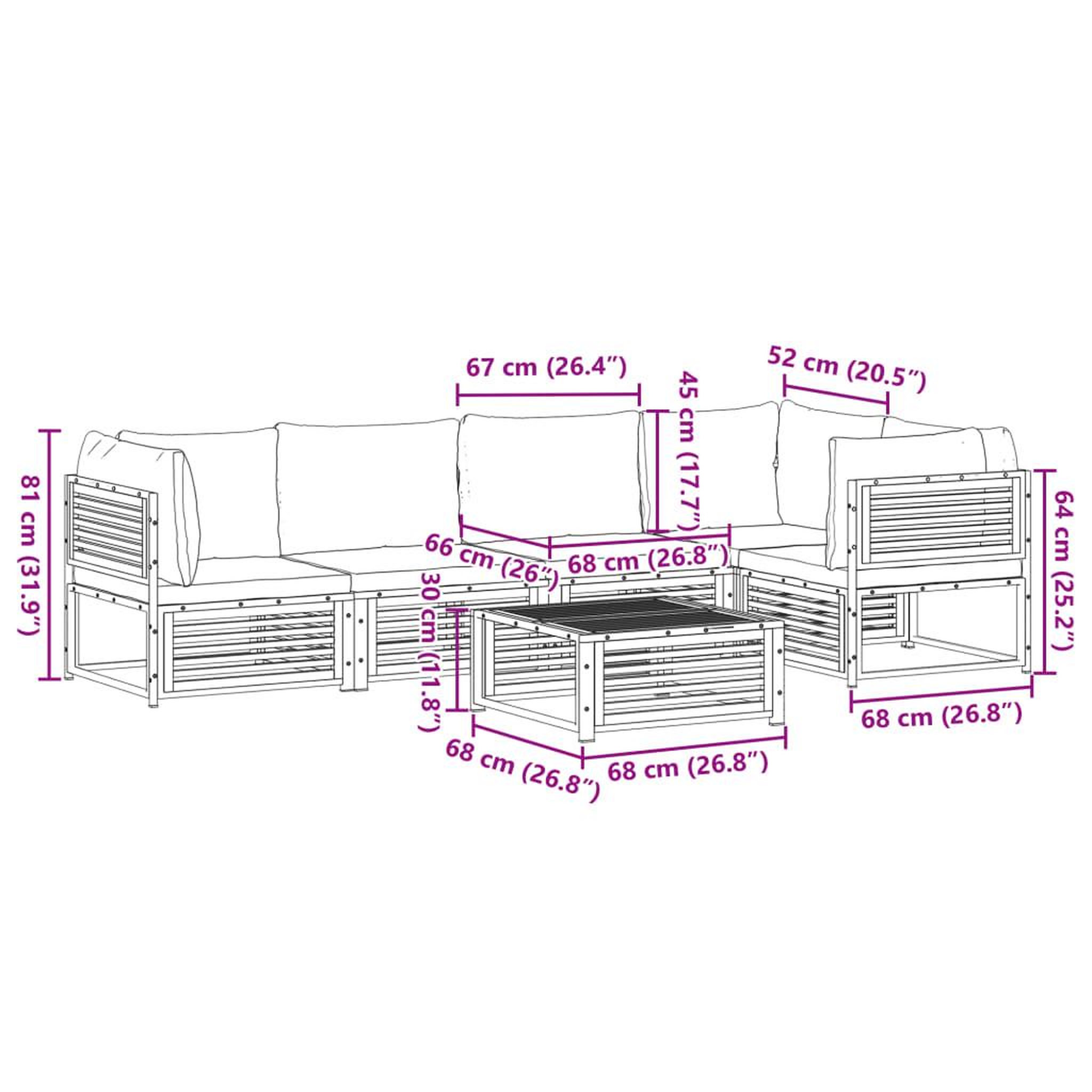 Voir la diapositive 6 : VIDAXL Salon de jardin avec coussins 6 pcs bois d'acacia solide