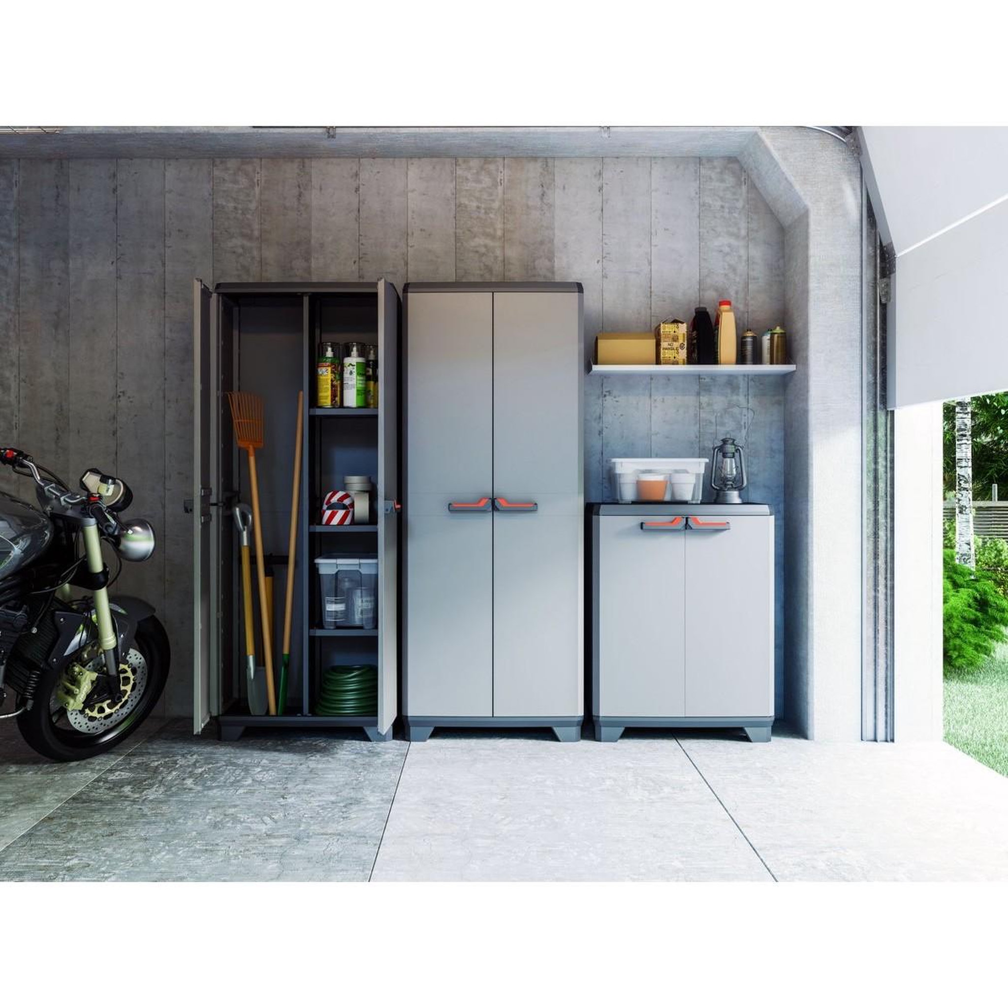 Voir la diapositive 6 : Keter Armoire basse de Rangement Multifonctions Résine Étagères et Pieds 39 x 68 x 90 cm KETER