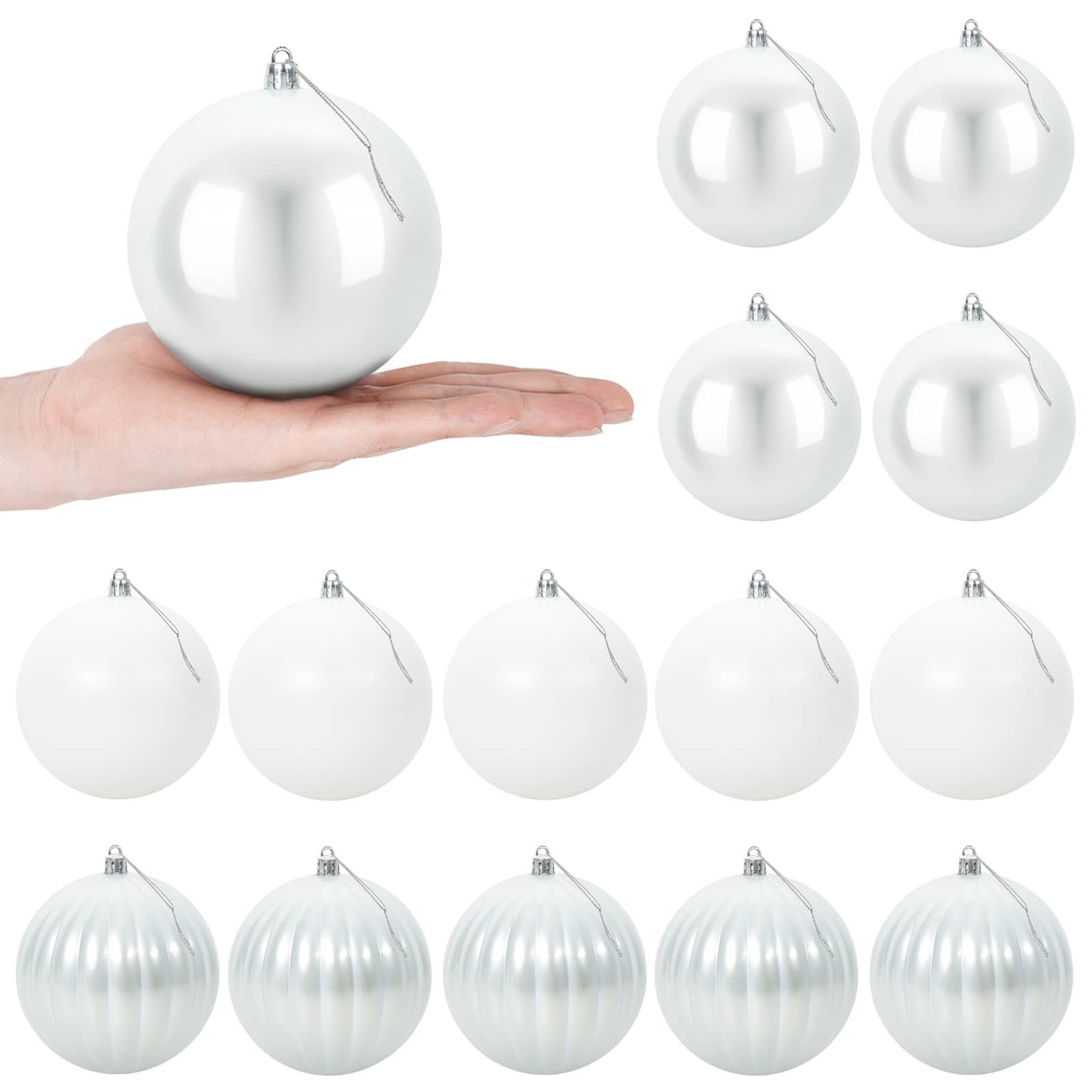 VIDAXL Ensemble de boules de Noël XL 15 pc Blanc Diam. 10 cm Plastique