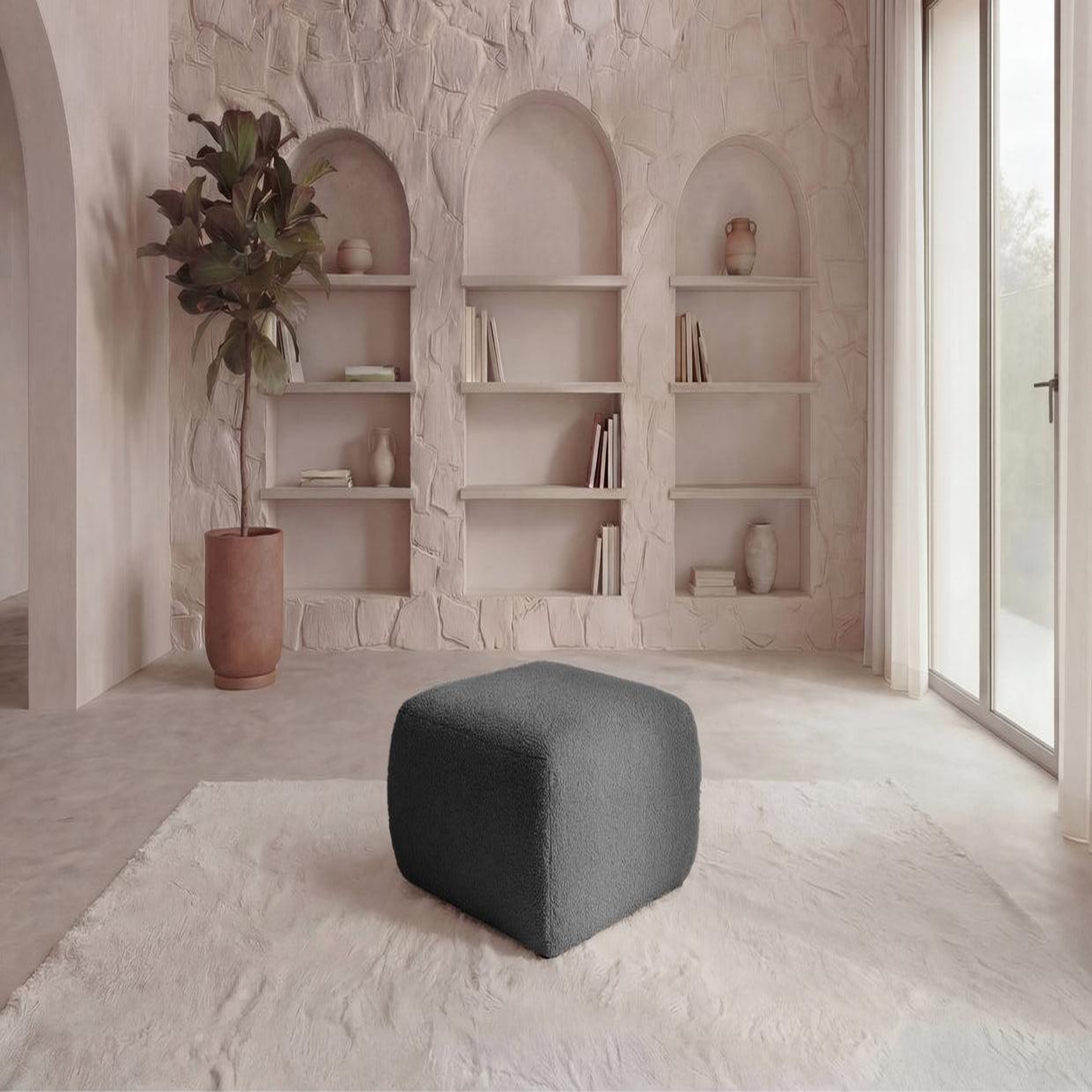 Voir la diapositive 2 : CASANOVA PARIS Ariel - pouf en tissu bouclette 80x80x40