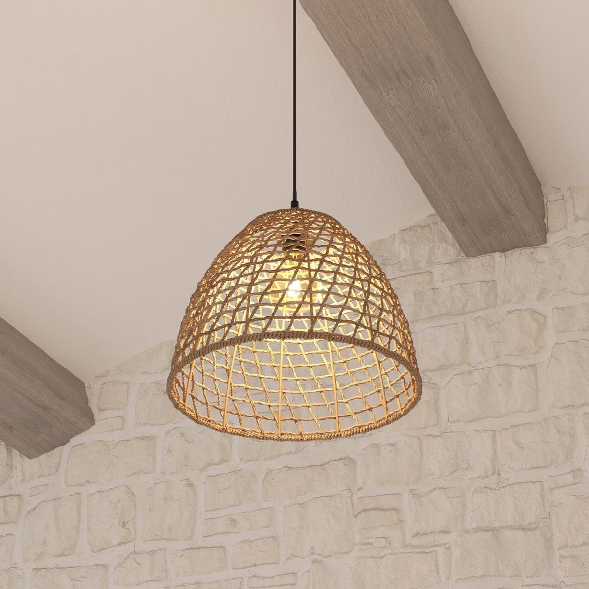 Voir la diapositive 6 : ATMOSPHERA Suspension luminaire cône en rotin Jada - Diam. 35 cm