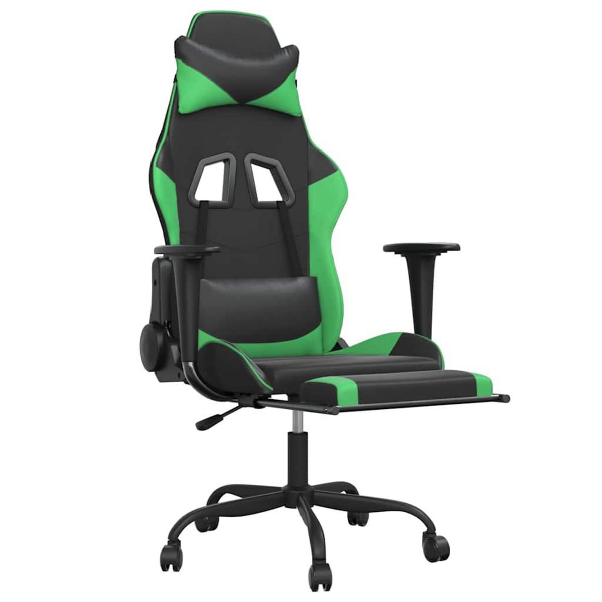 VIDAXL Chaise de jeu de massage et repose-pied Noir et vert Similicuir