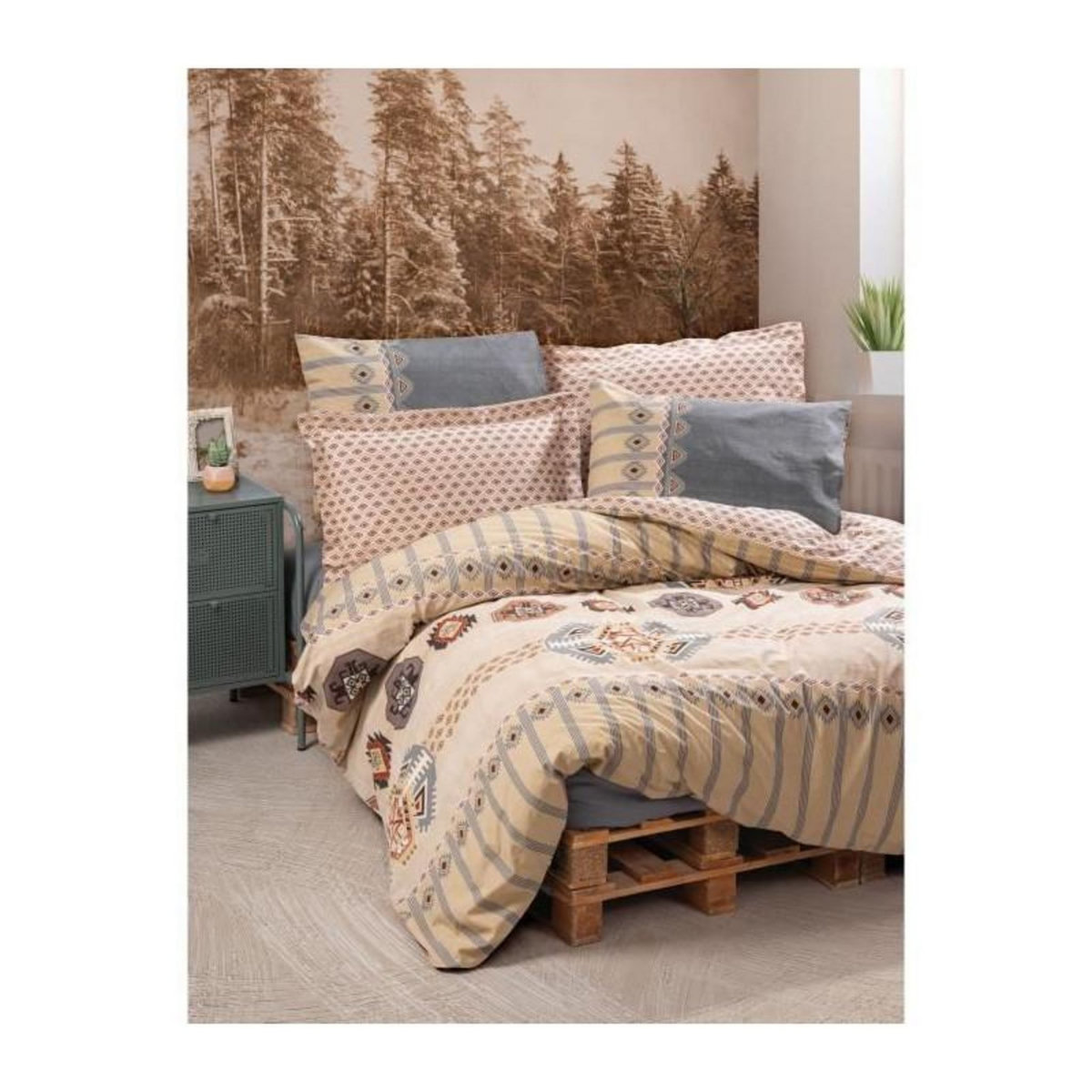 GENERIQUE Parure de lit - 129CTN64221 - 1 housse de couette 220 x 240 cm + 2 taies d'oreiller 60 x 60 cm - 100% coton ranforcé - Beige