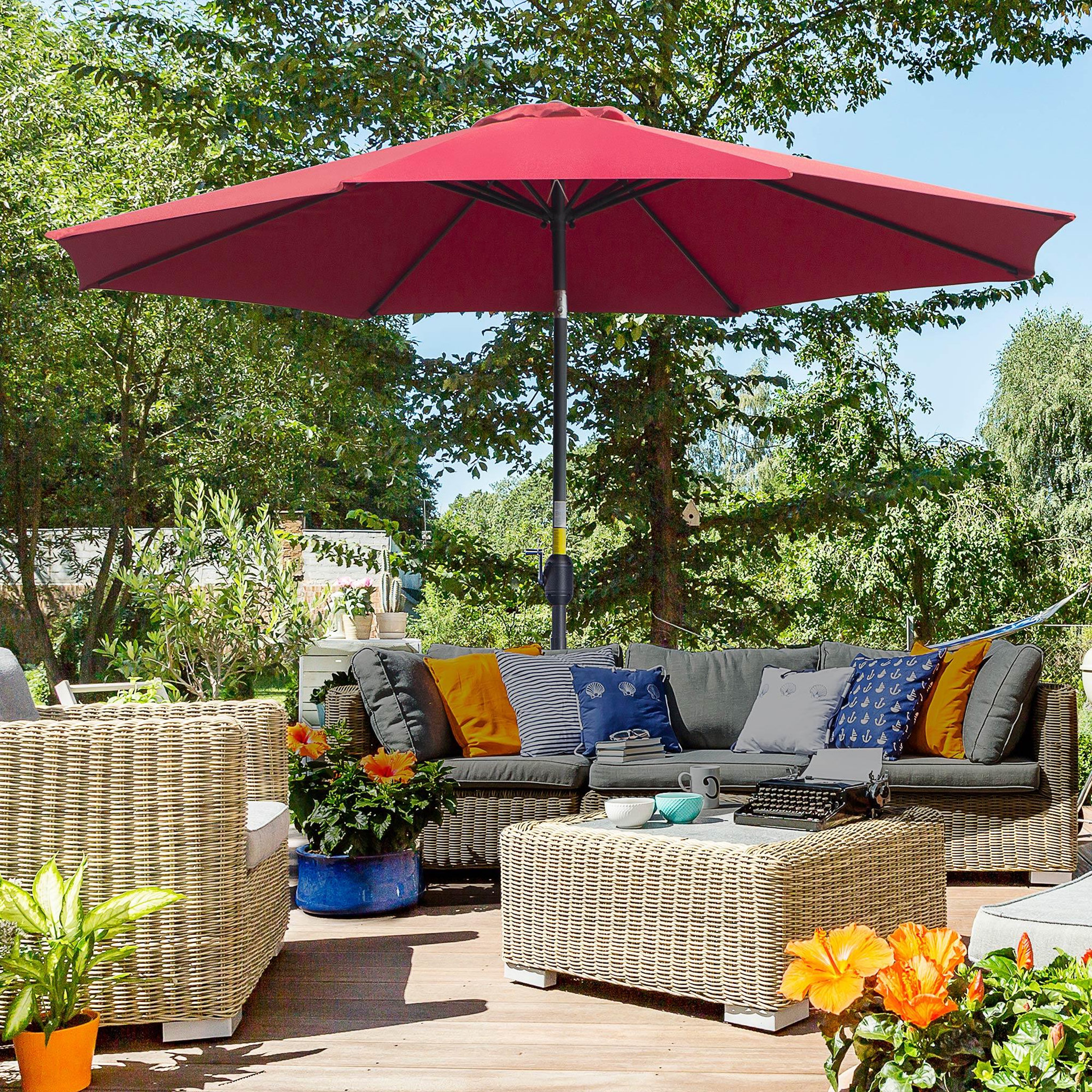 Voir la diapositive 2 : OUTSUNNY Parasol en métal rond polyester 180g/m² manivelle inclinable Ø 3 x 2,45 m bordeaux