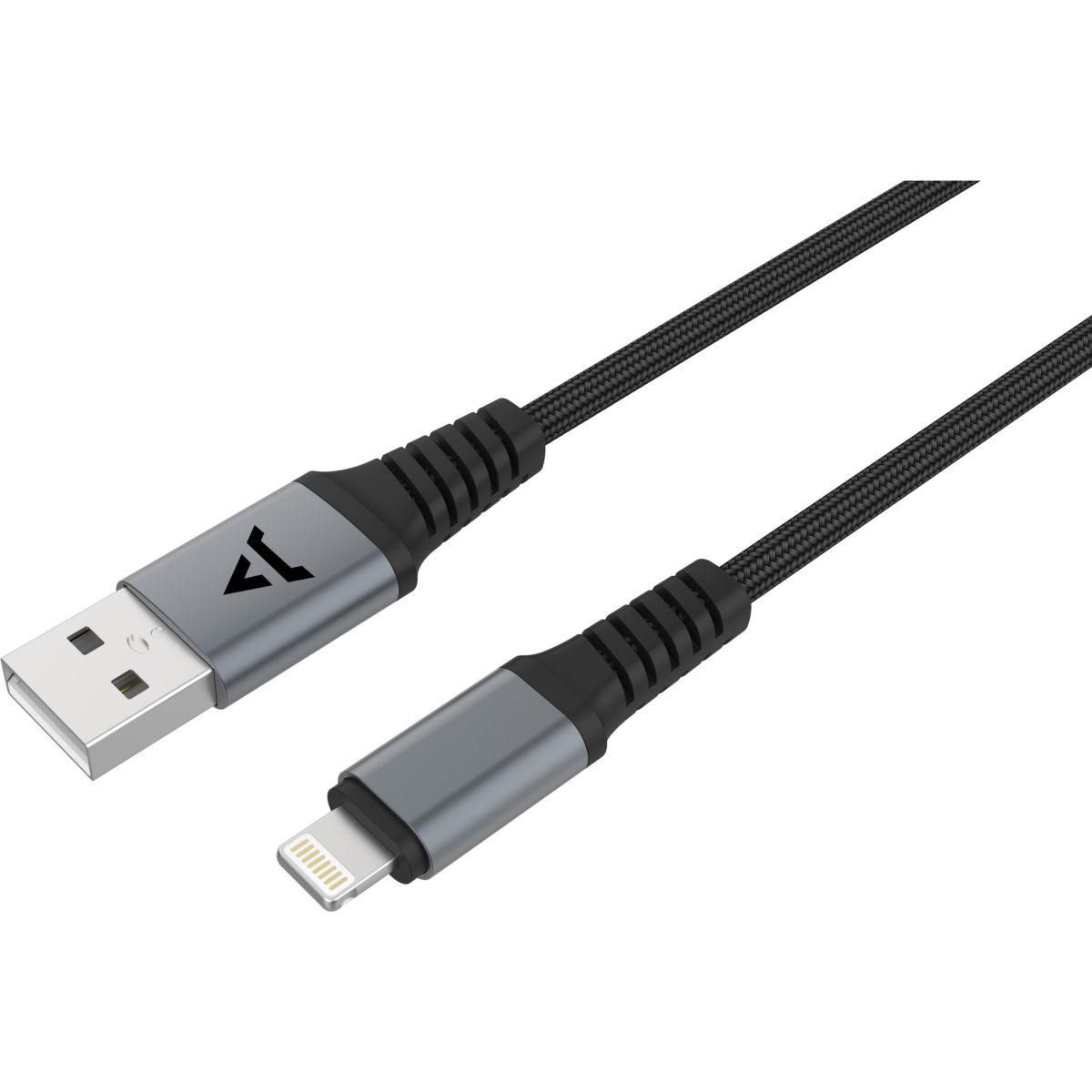 ADEQWAT Câble Lightning vers USB 3M renforcé certifié Apple Noir