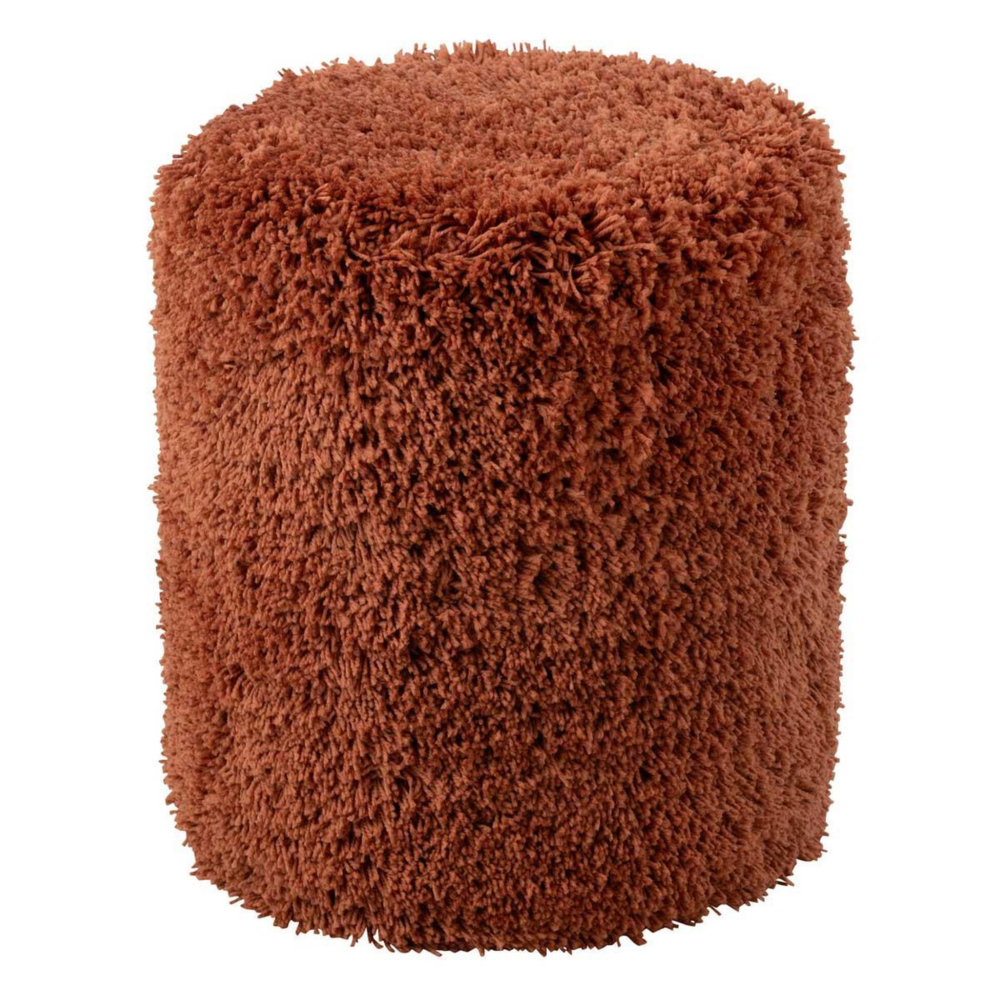 J-LINE Pouf cylindre  duveteux  50cm brique