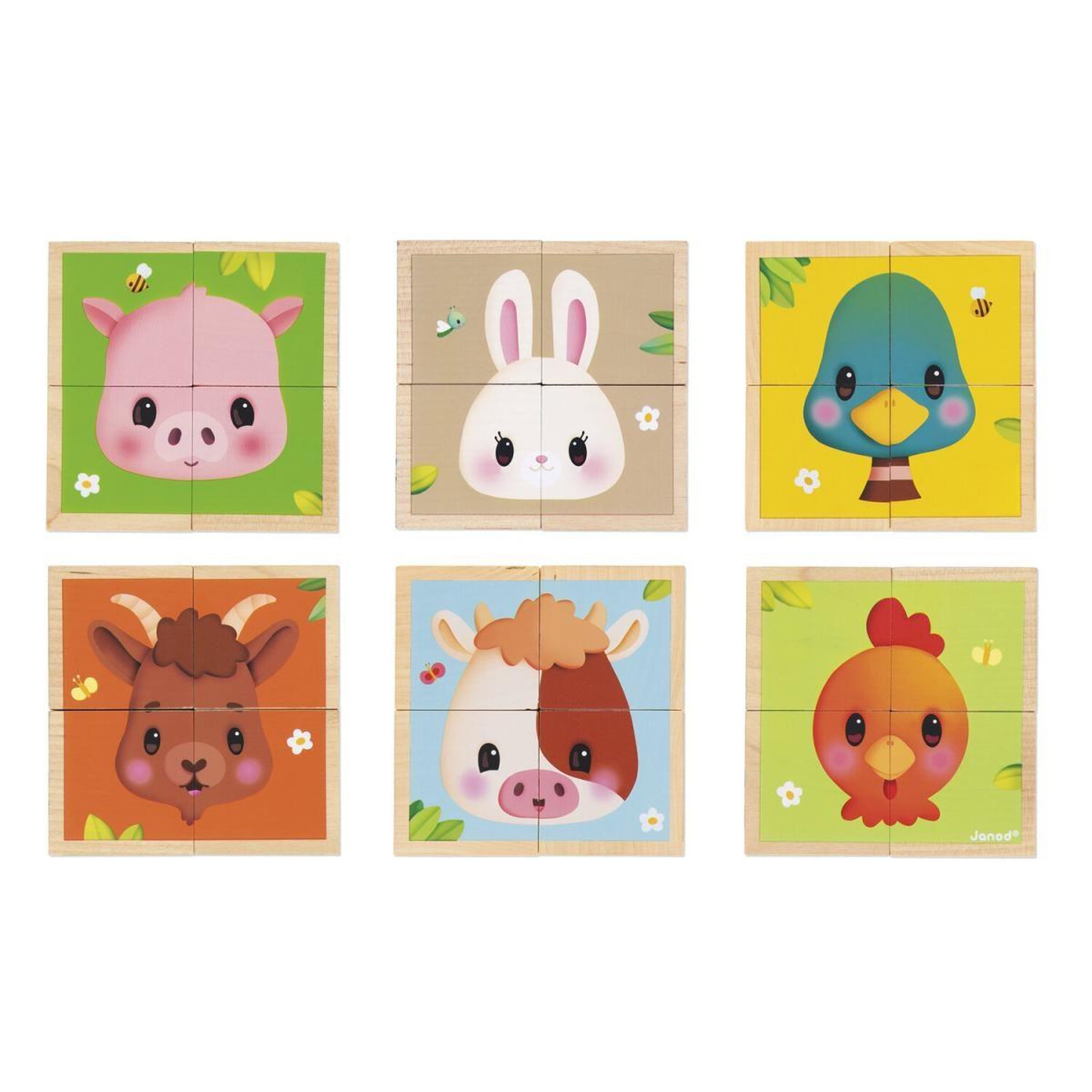 Voir la diapositive 2 : JANOD Puzzle 4 cubes les animaux de la ferme